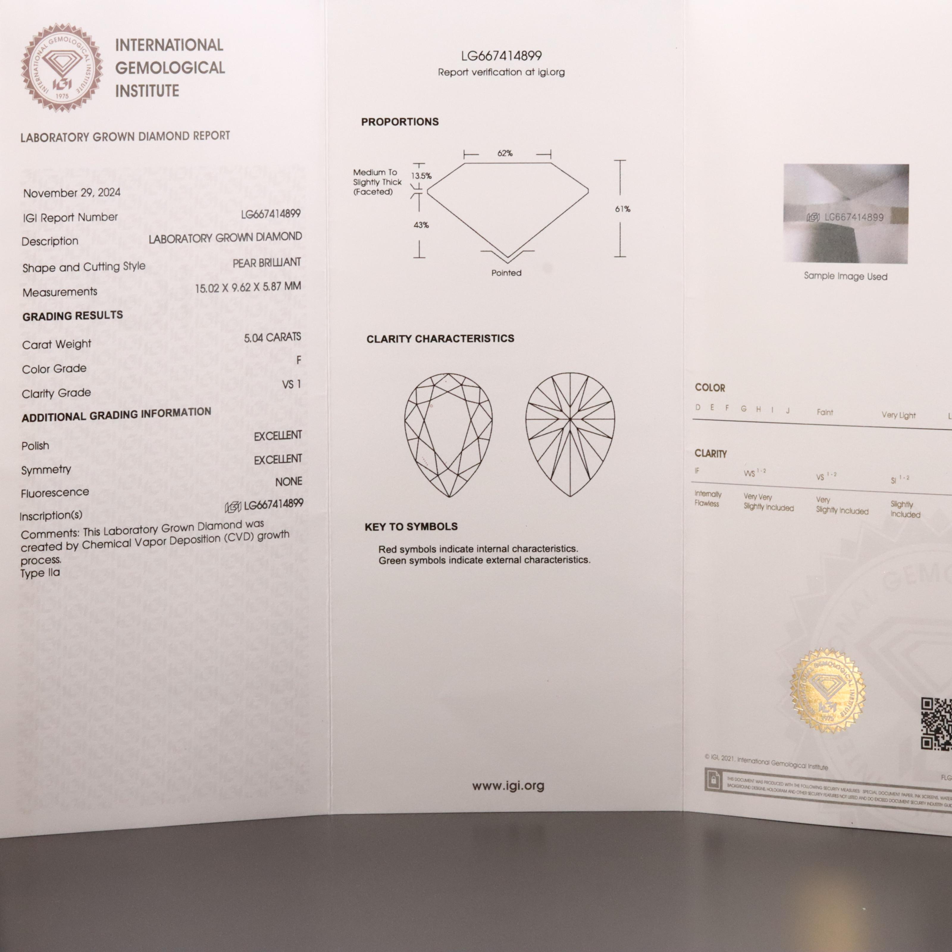 18K 5.04 CT Lab Grown Diamond Solitaire Necklace with IGI Report