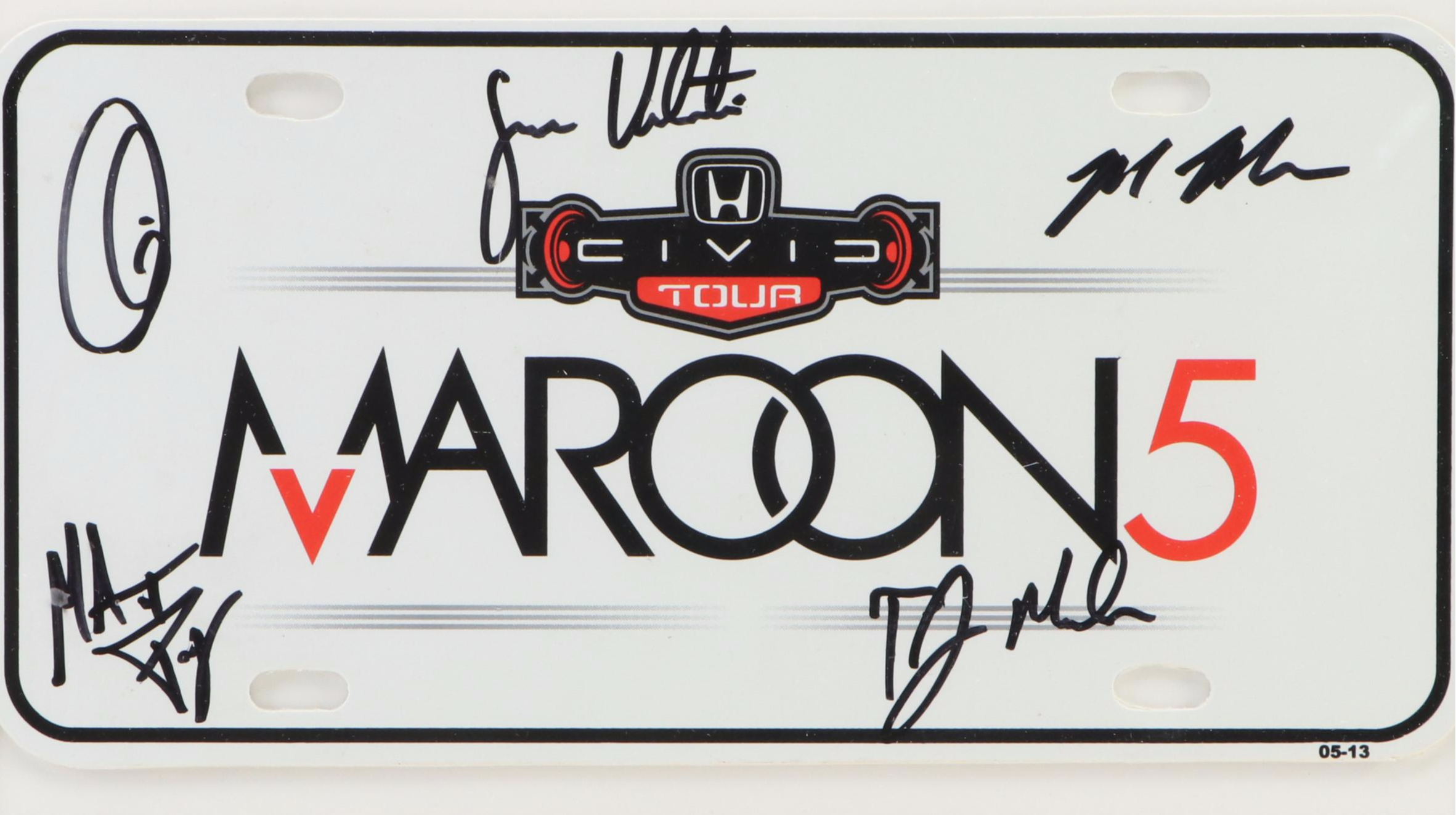 Signed Maroon 5 Honda Civic Tour Licence Plate, 2013
