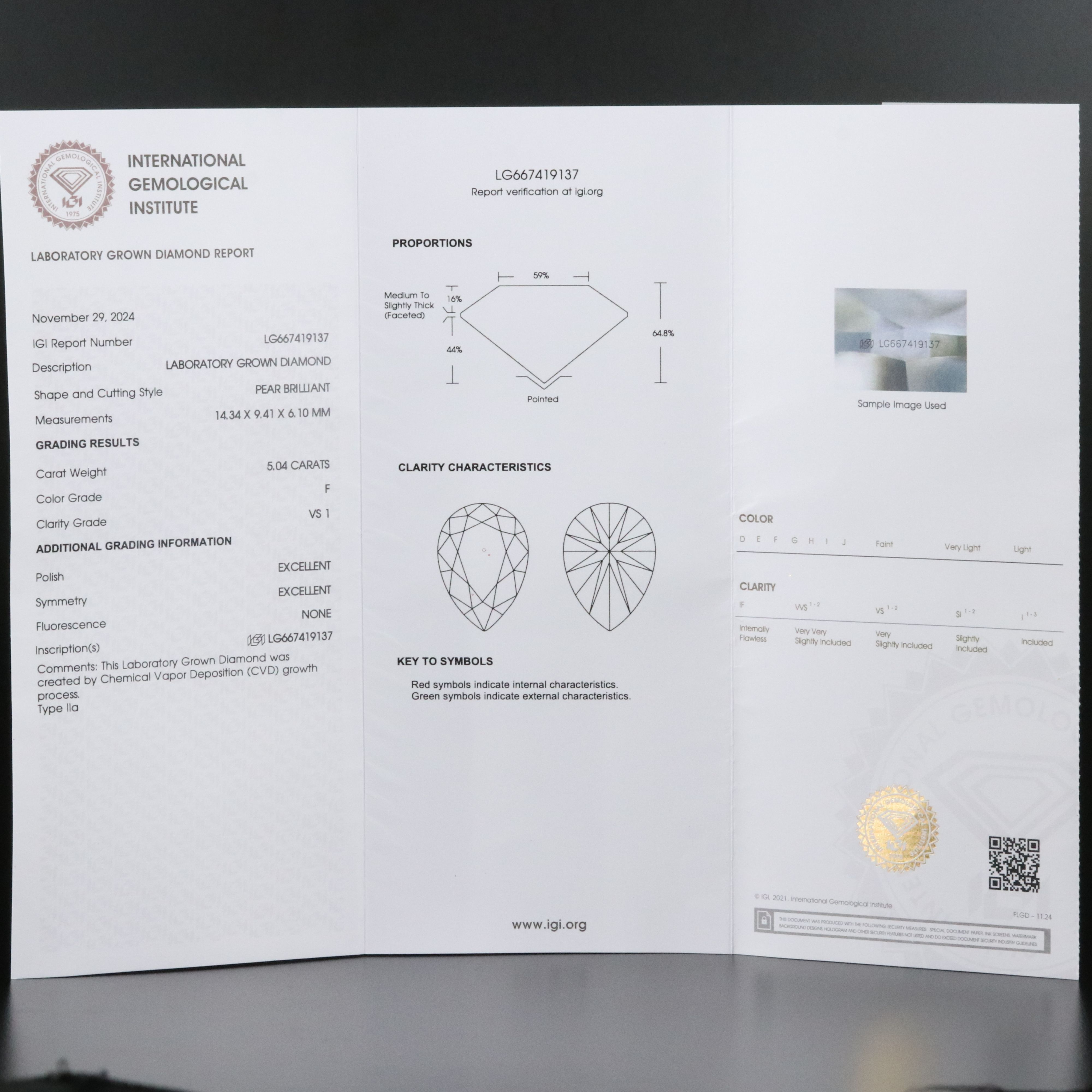 Platinum 5.04 CT Lab Grown Diamond Solitaire Necklace with IGI Report