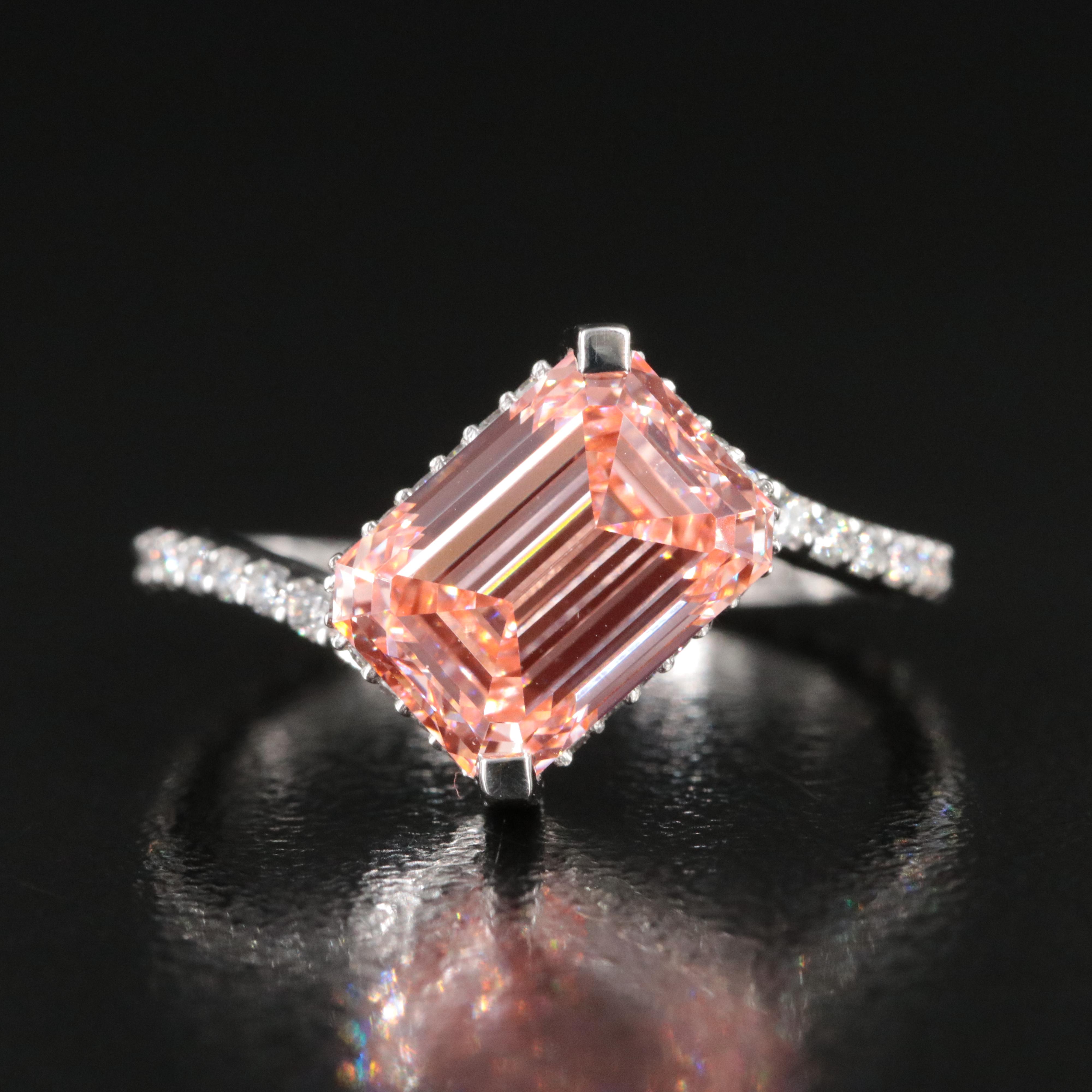 Platinum 3.49 CTW Lab Grown Diamond Ring with Fancy Pink Center and IGI Report