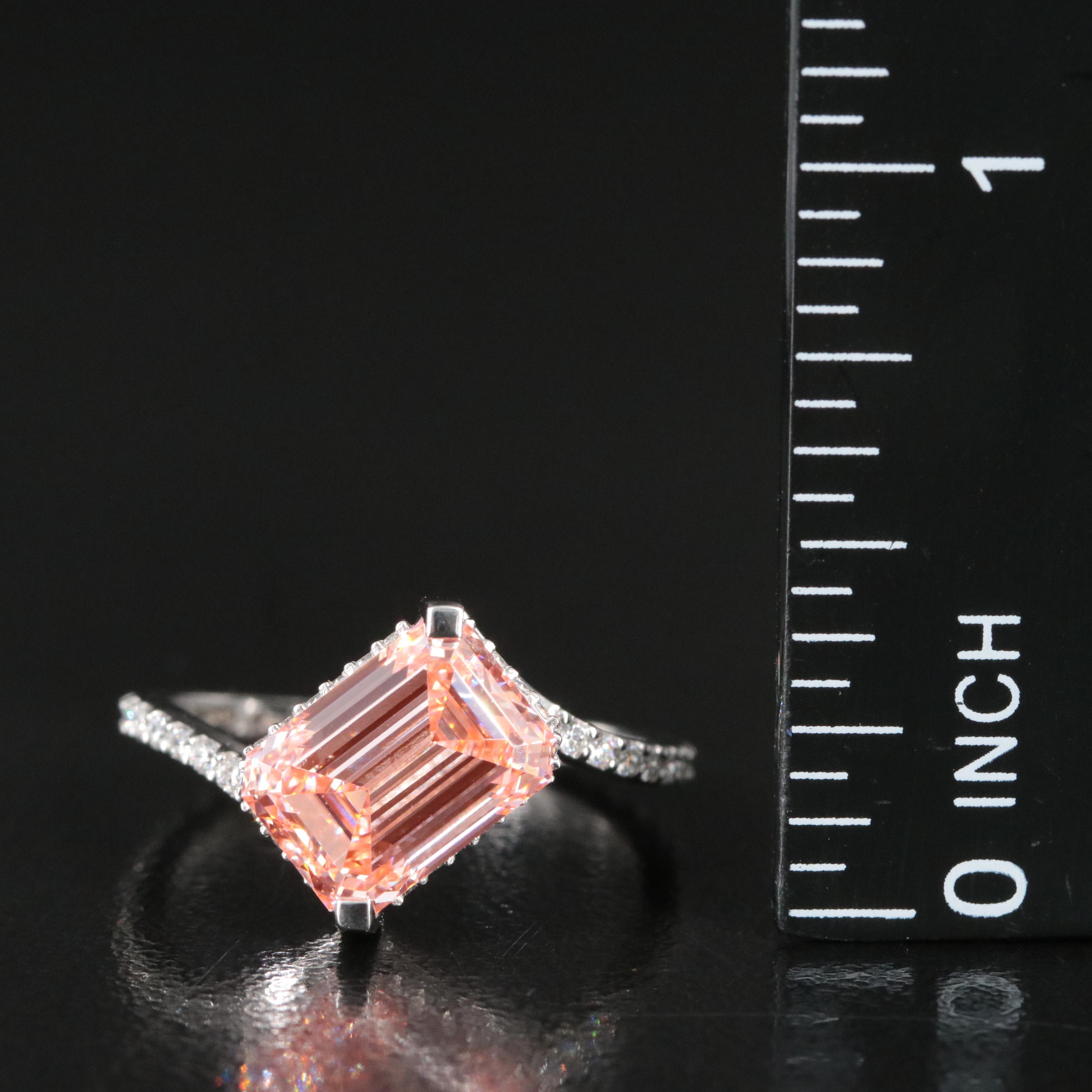 Platinum 3.49 CTW Lab Grown Diamond Ring with Fancy Pink Center and IGI Report