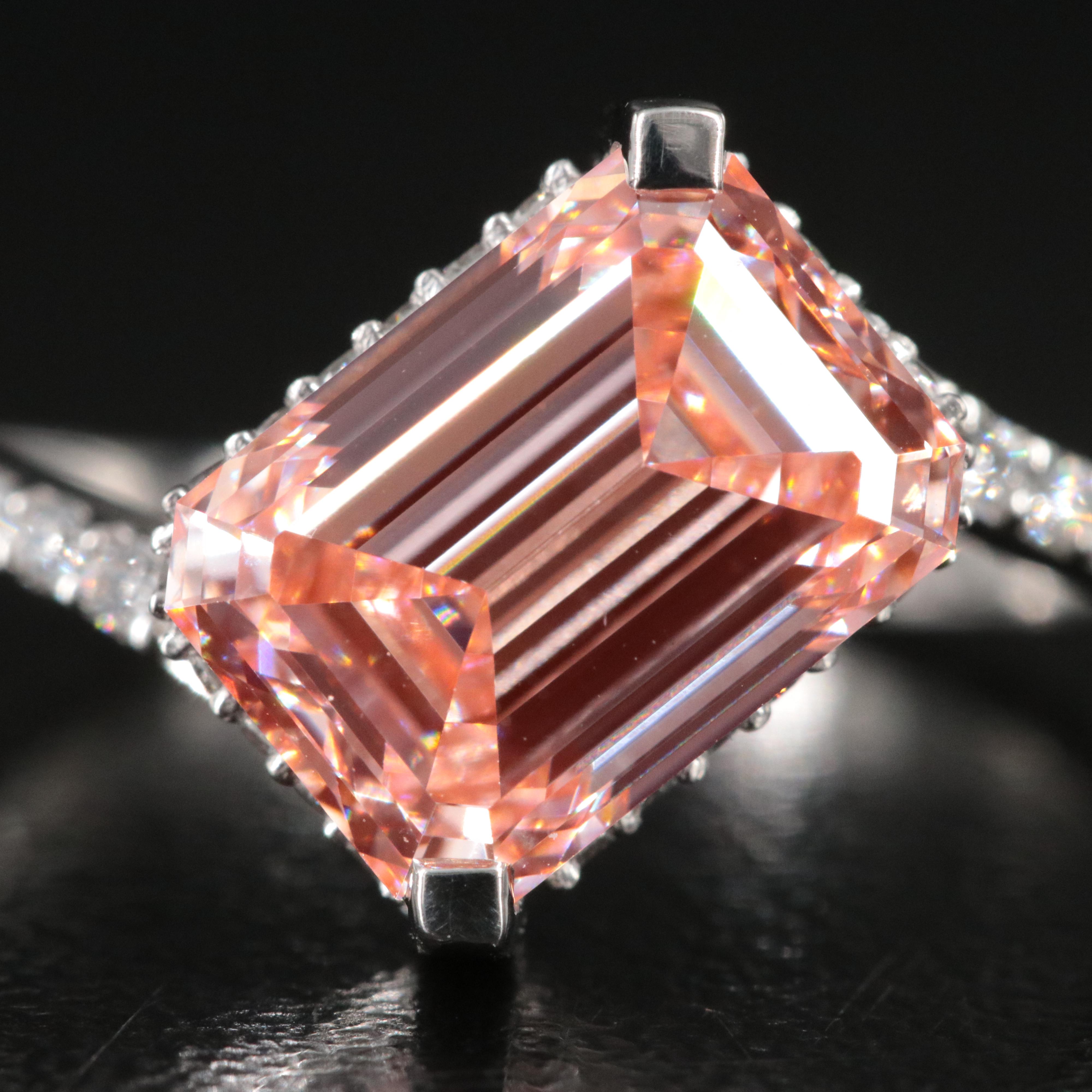 Platinum 3.49 CTW Lab Grown Diamond Ring with Fancy Pink Center and IGI Report