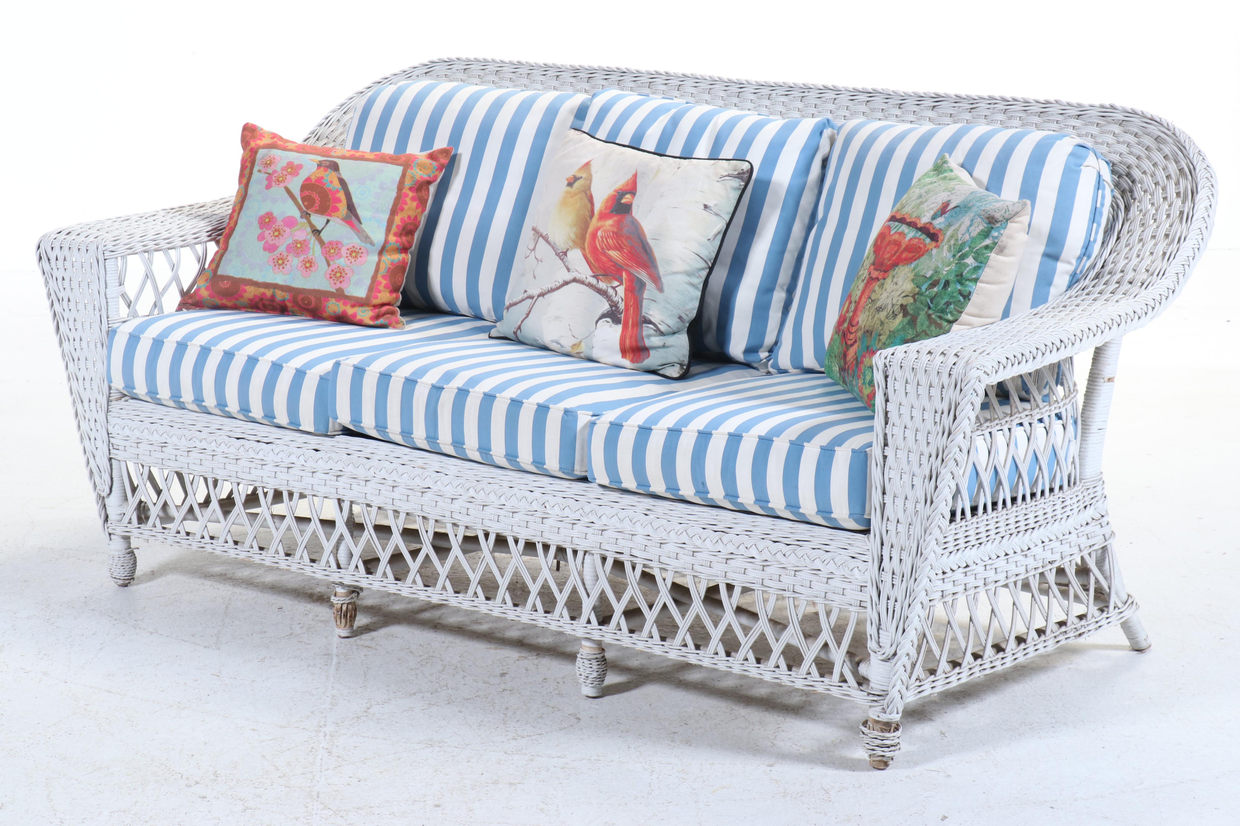 Henry Link White-Painted Wicker Rattan Patio Sofa with Coffee Table