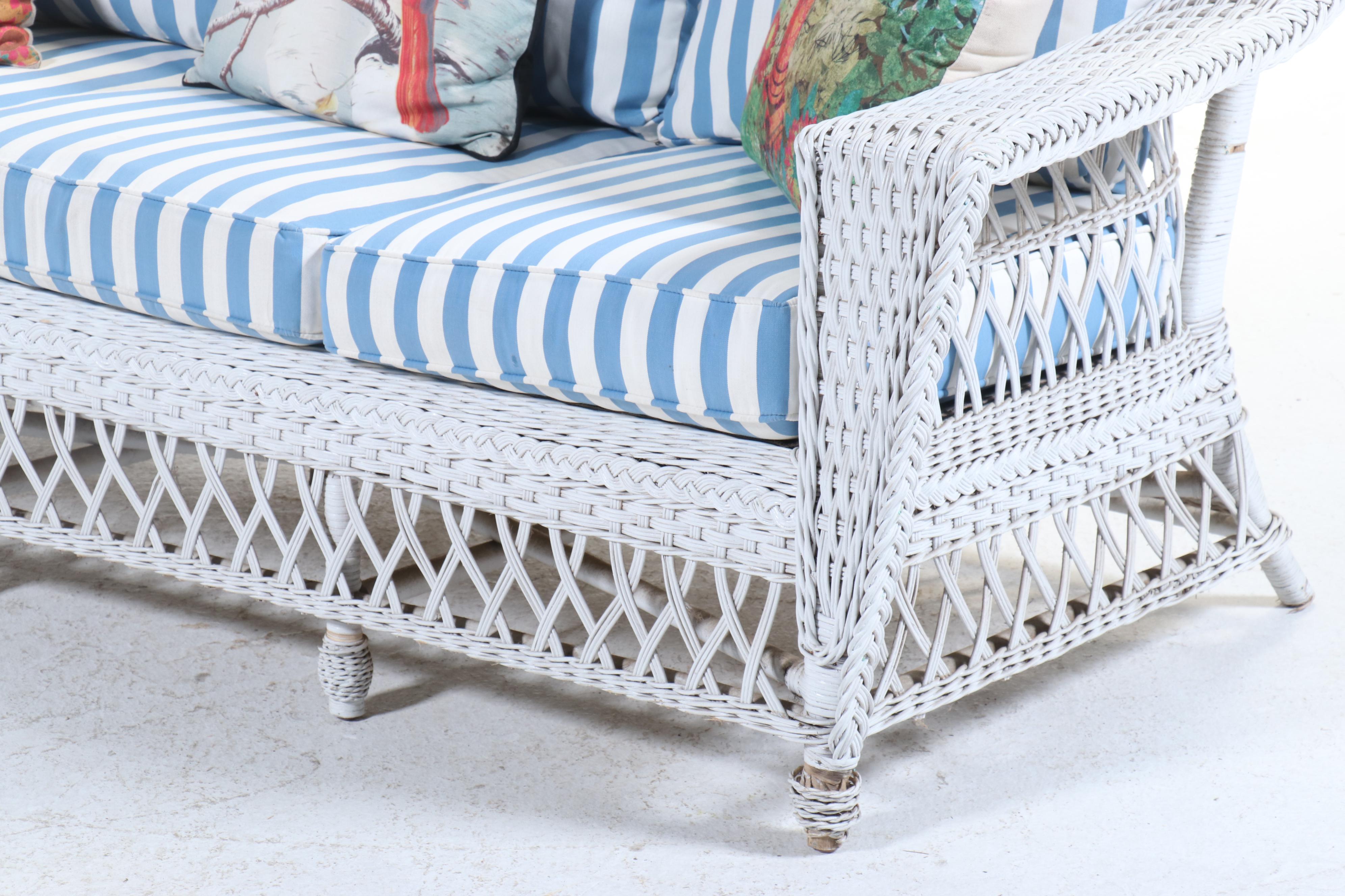 Henry Link White-Painted Wicker Rattan Patio Sofa with Coffee Table