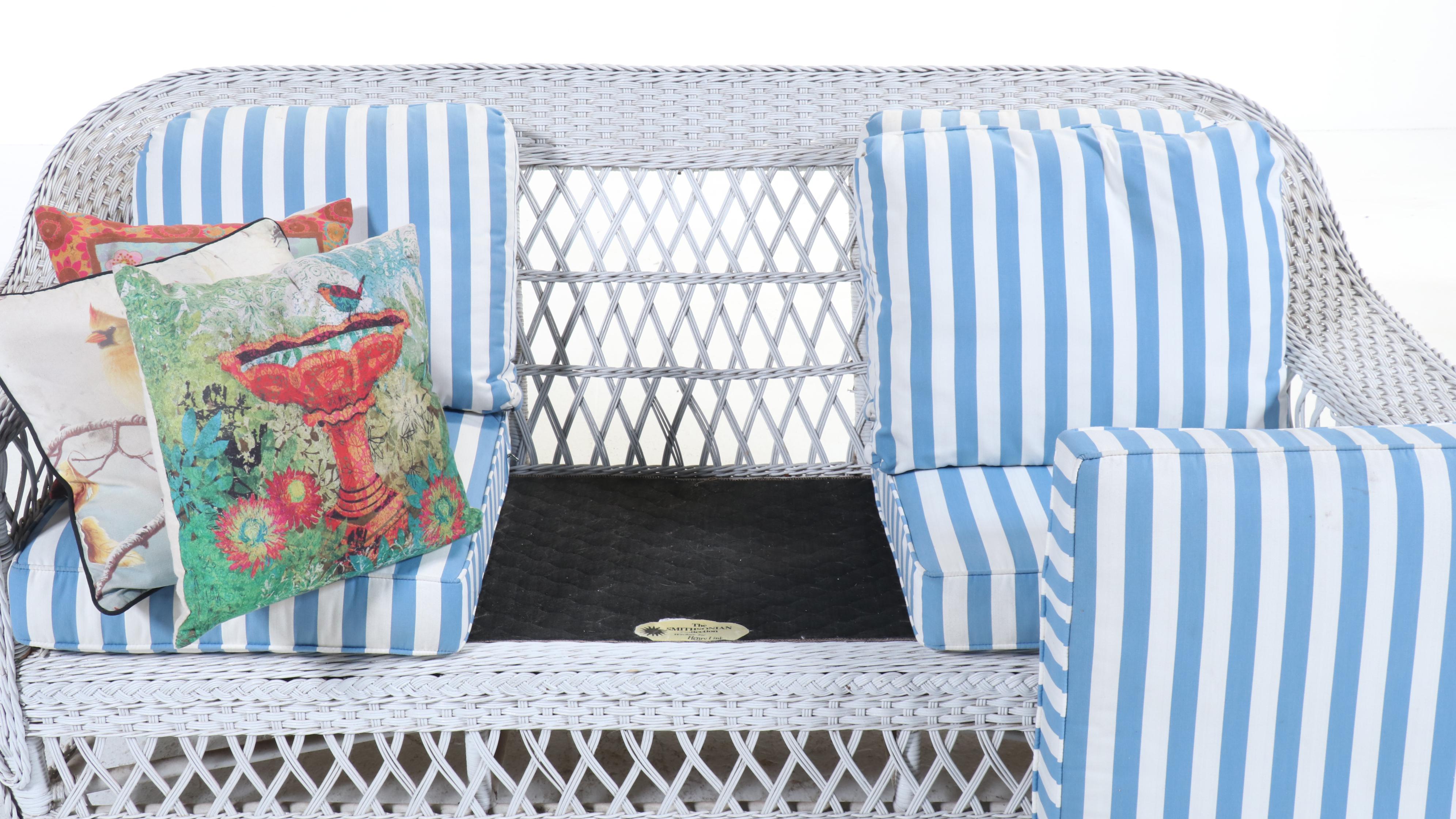 Henry Link White-Painted Wicker Rattan Patio Sofa with Coffee Table