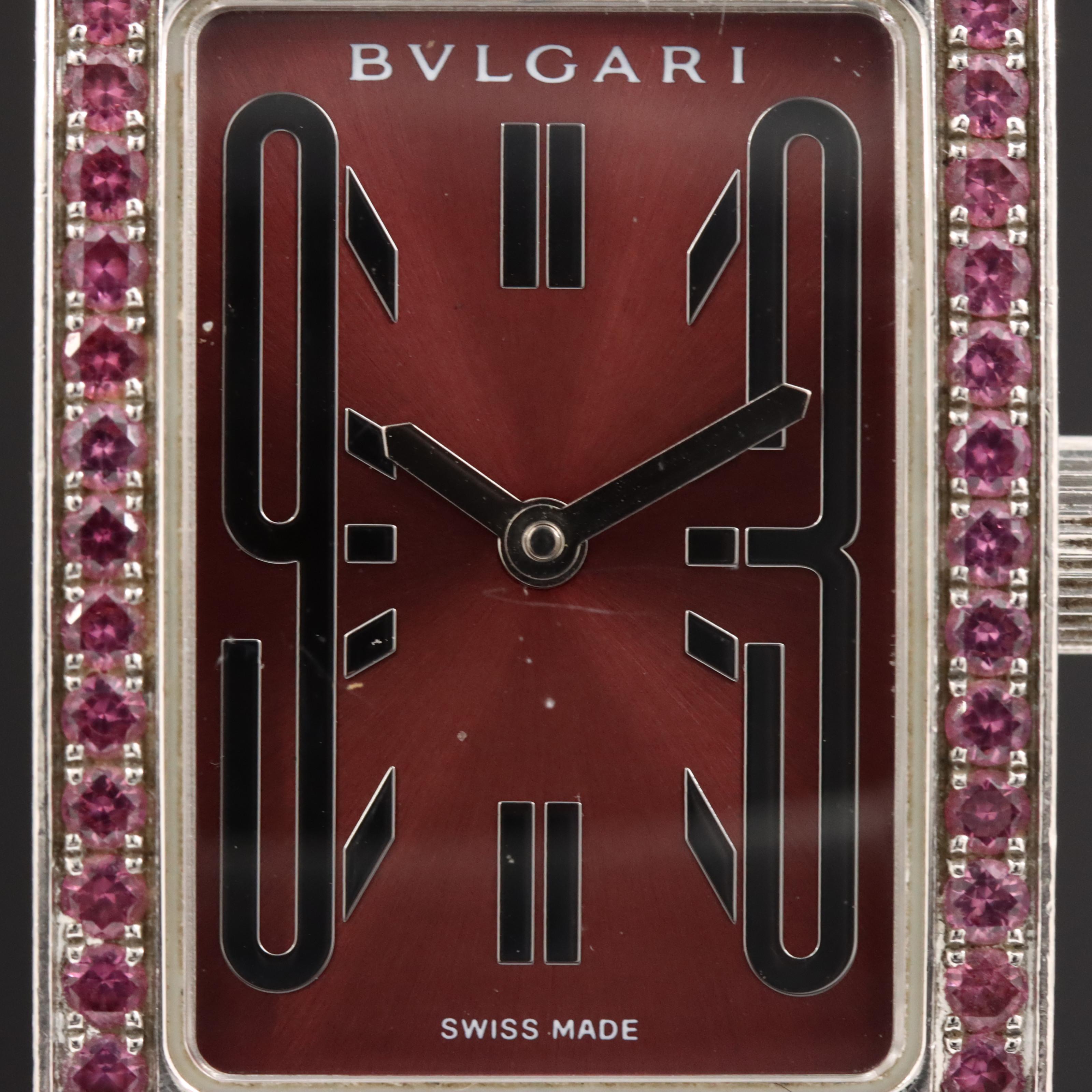 BVLGARI Rettangolo RT 39 S Burgundy Dial 21x39mm Steel Quartz Watch