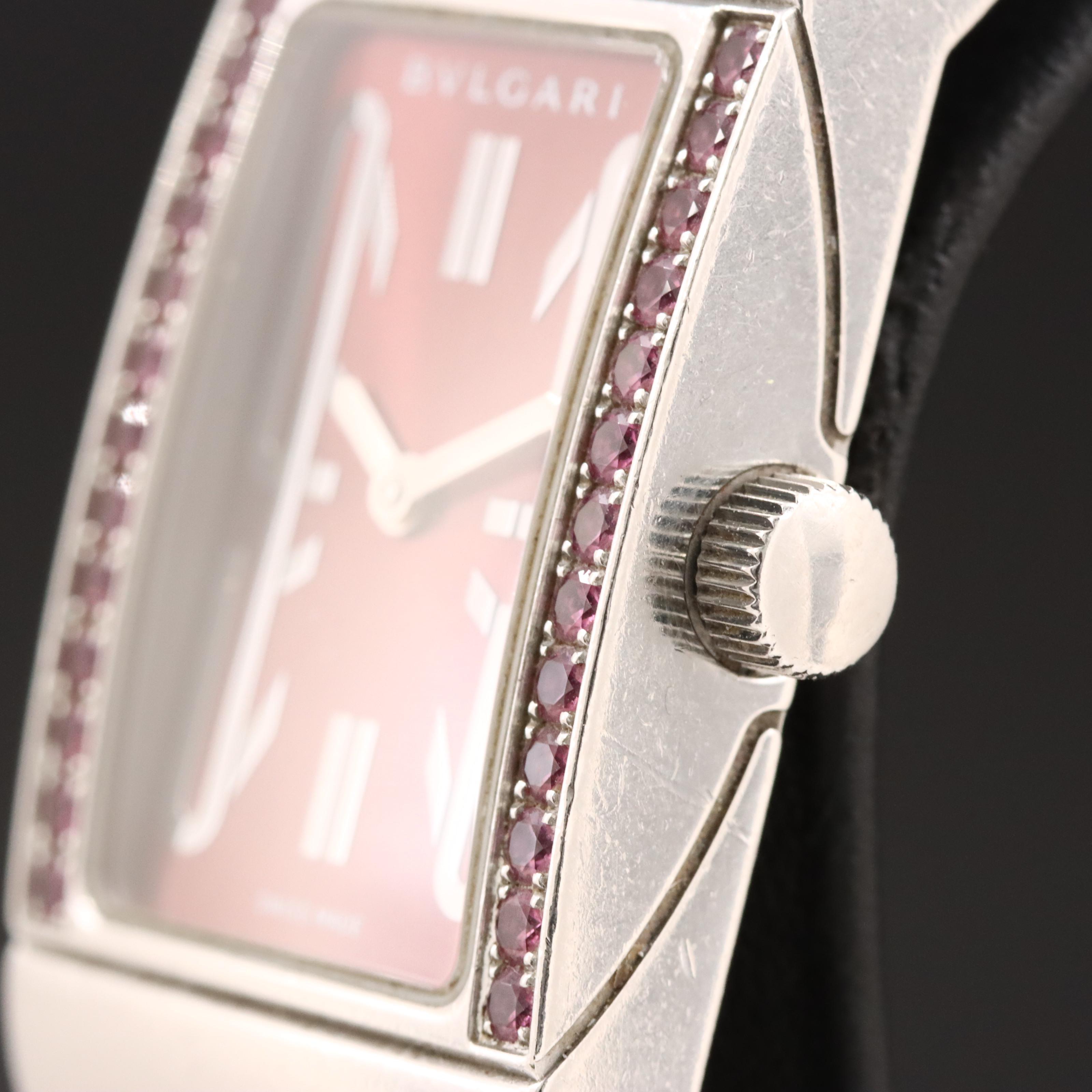 BVLGARI Rettangolo RT 39 S Burgundy Dial 21x39mm Steel Quartz Watch
