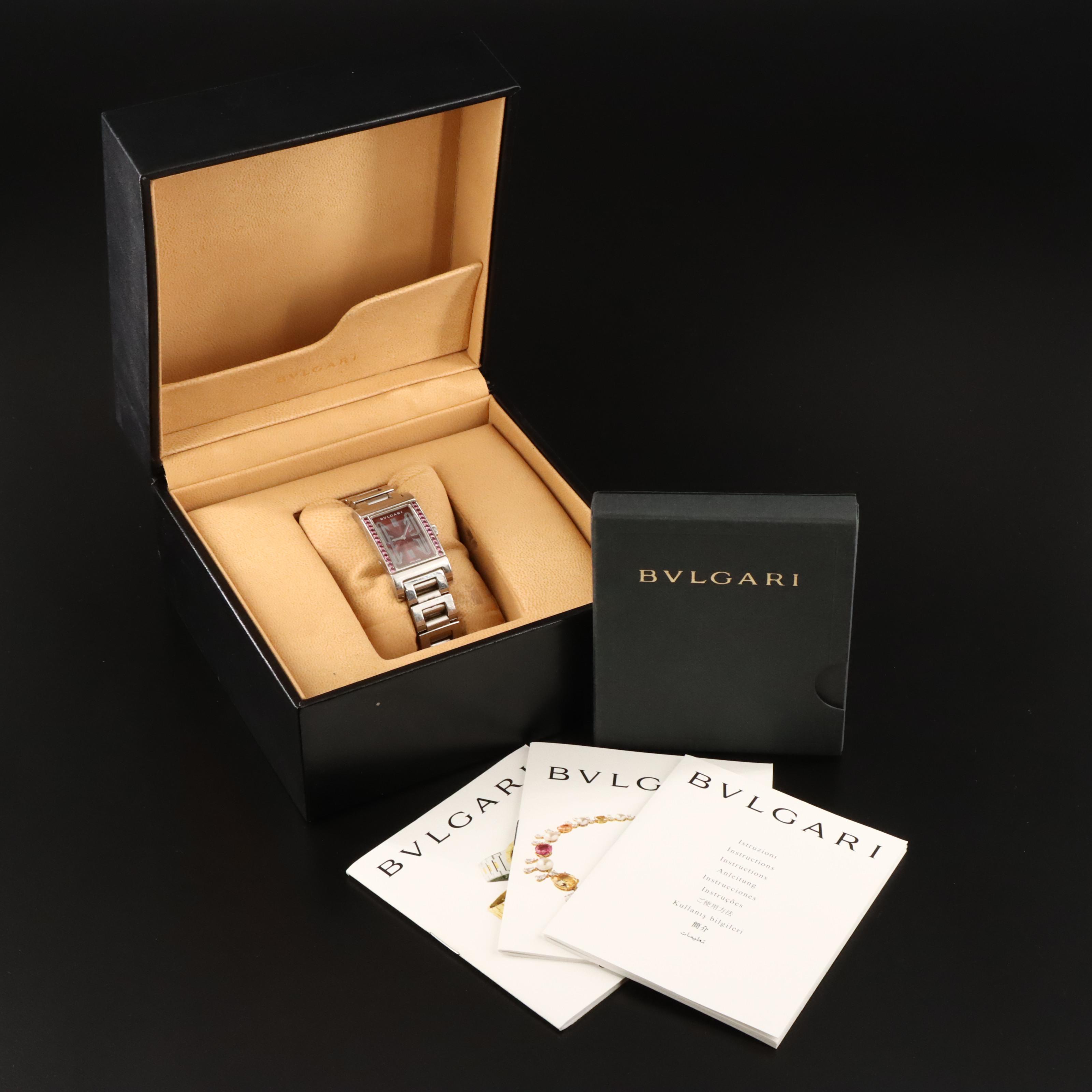 BVLGARI Rettangolo RT 39 S Burgundy Dial 21x39mm Steel Quartz Watch