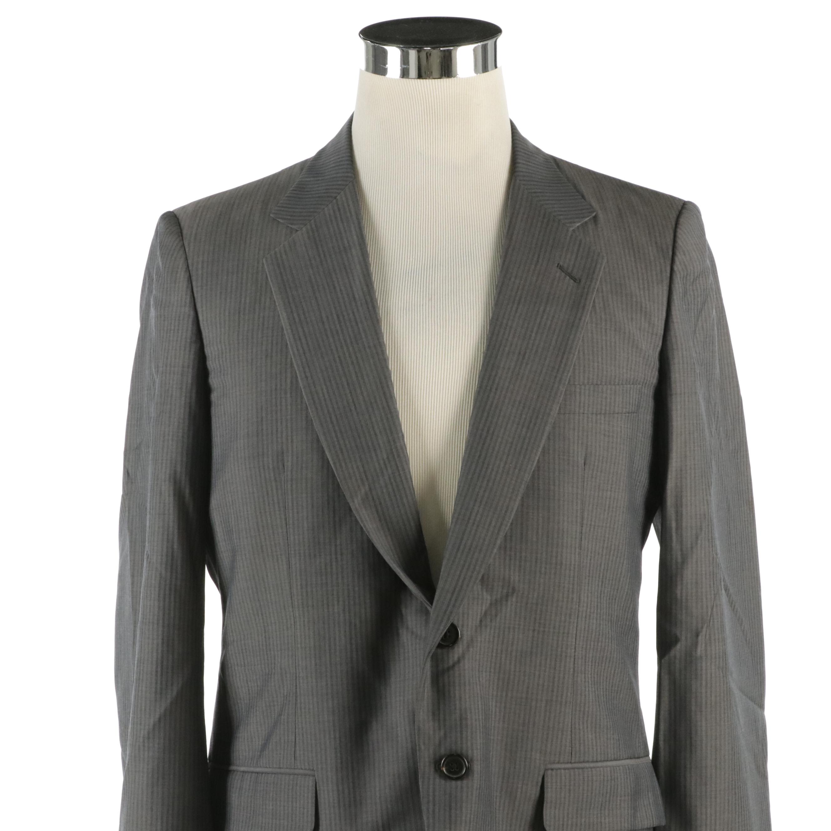 Men's Prada Blazer in Gray Striped Wool and Silk Blend