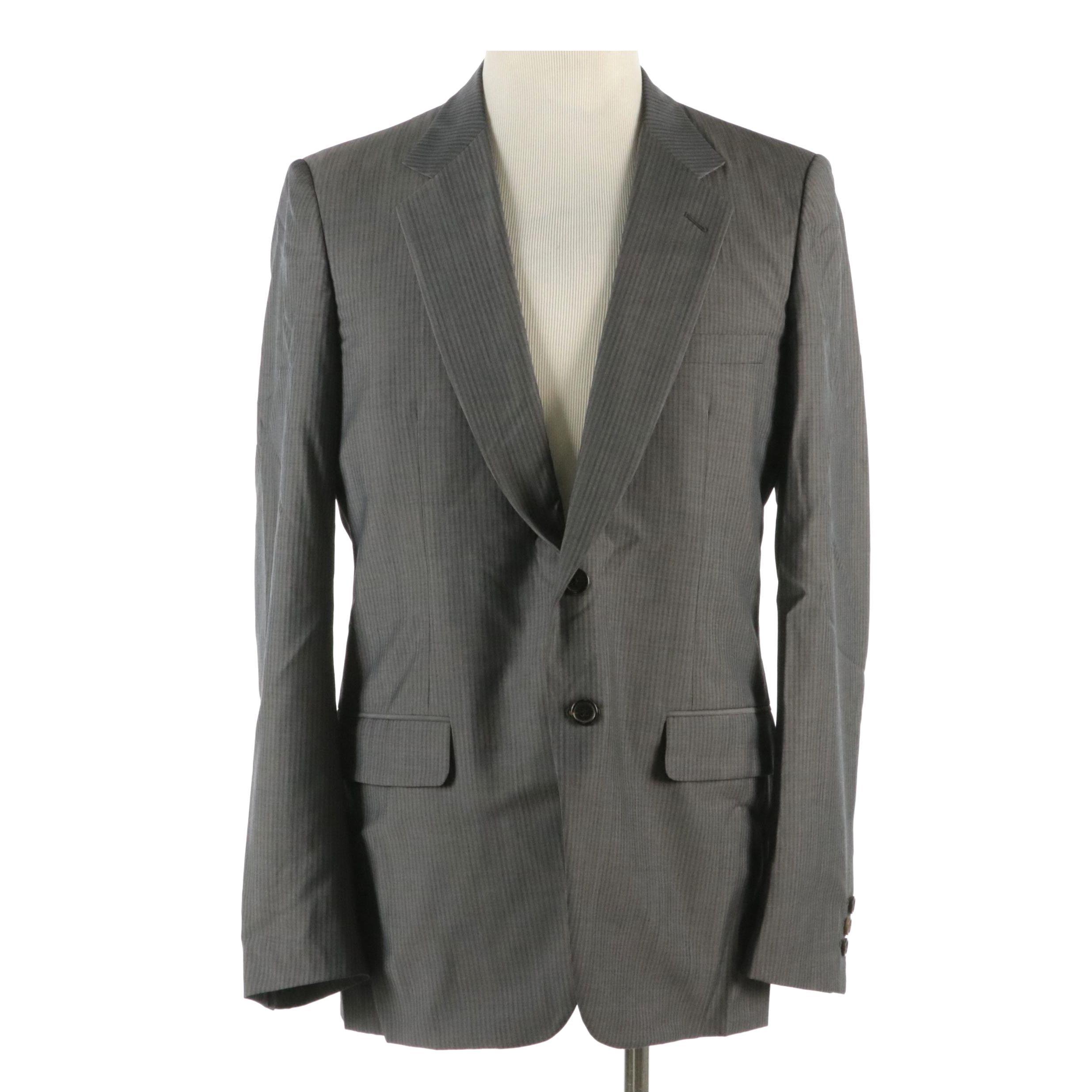 Men's Prada Blazer in Gray Striped Wool and Silk Blend