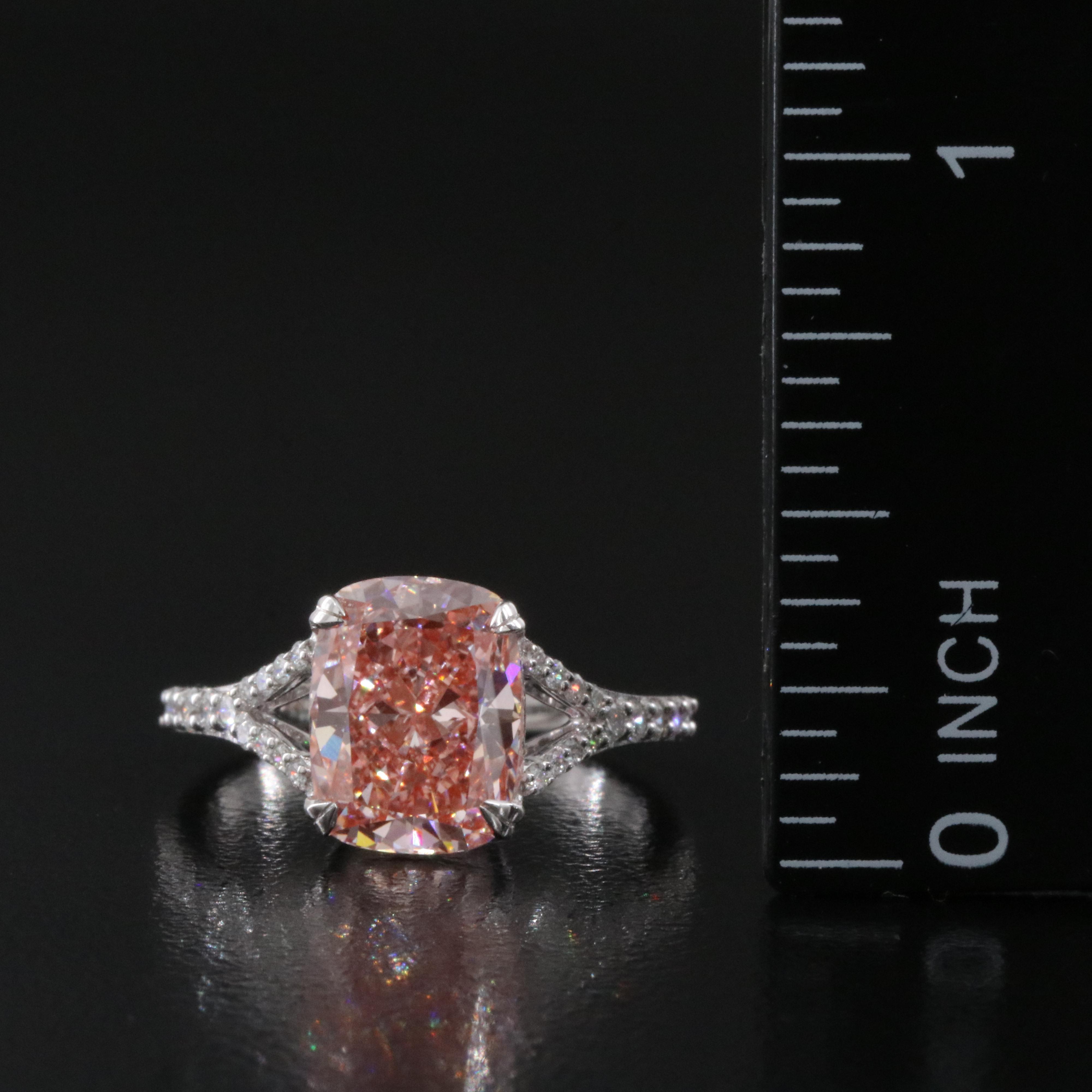 14K 3.32 CTW Lab Grown Diamond Ring with Fancy Pink Center and IGI Report