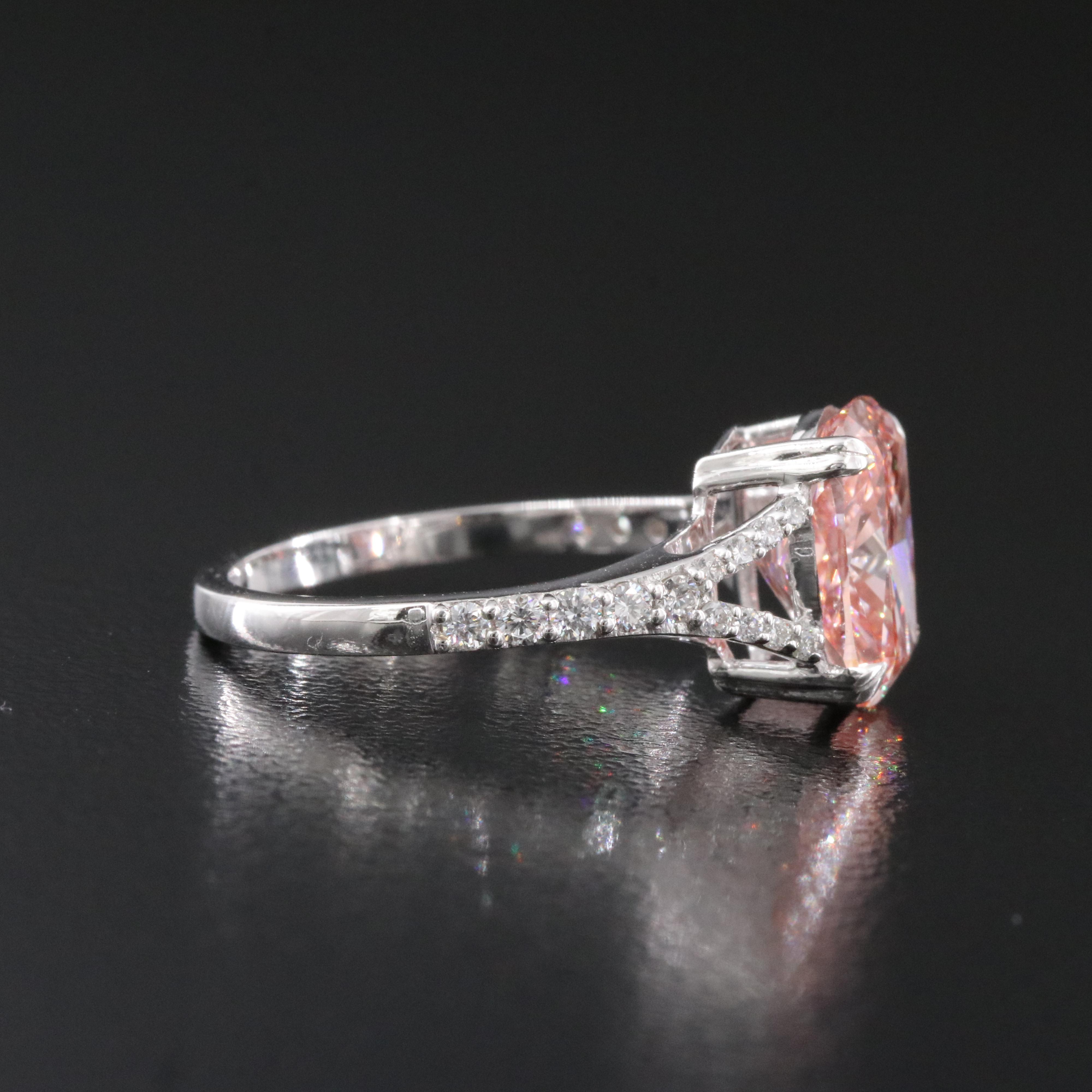 14K 3.32 CTW Lab Grown Diamond Ring with Fancy Pink Center and IGI Report