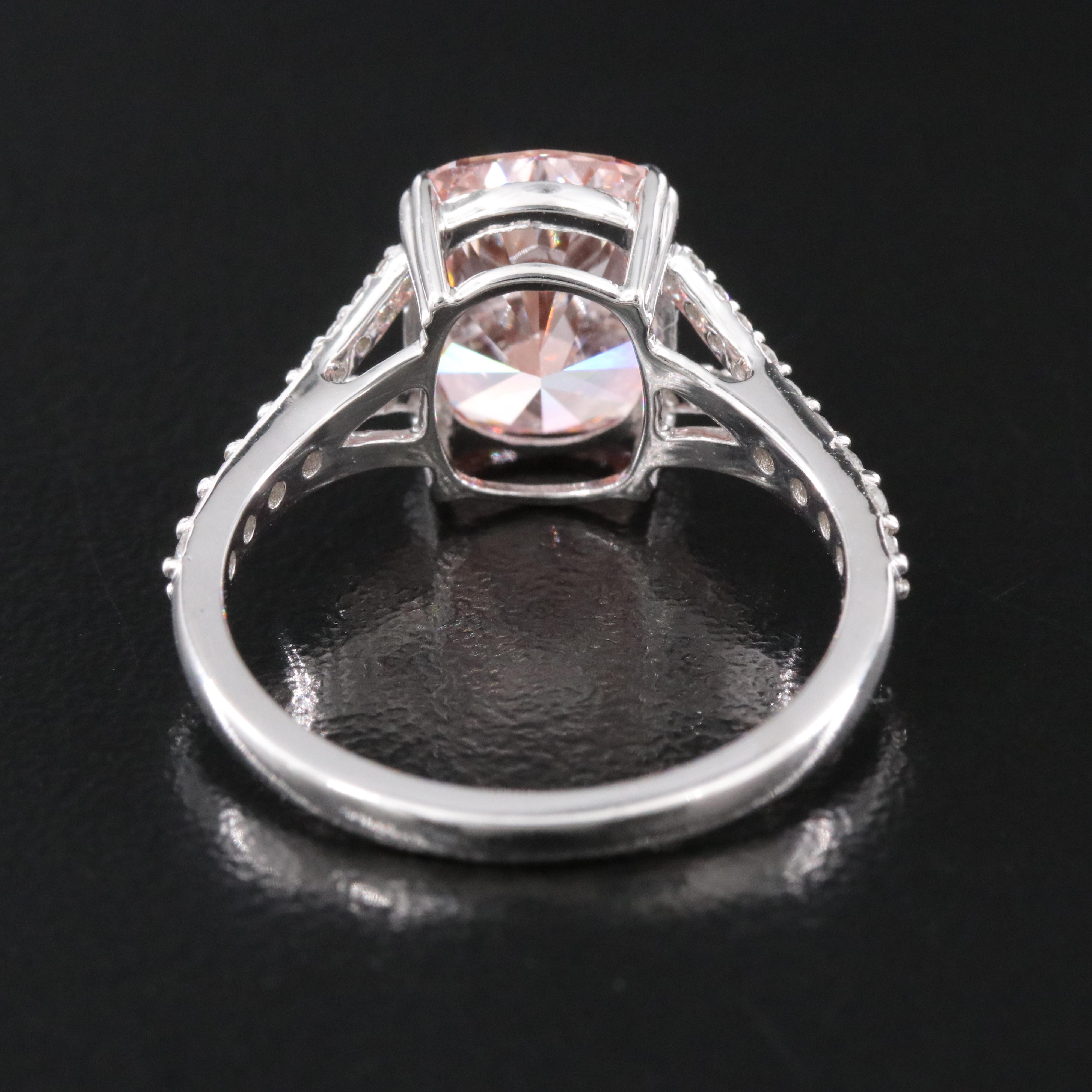 14K 3.32 CTW Lab Grown Diamond Ring with Fancy Pink Center and IGI Report