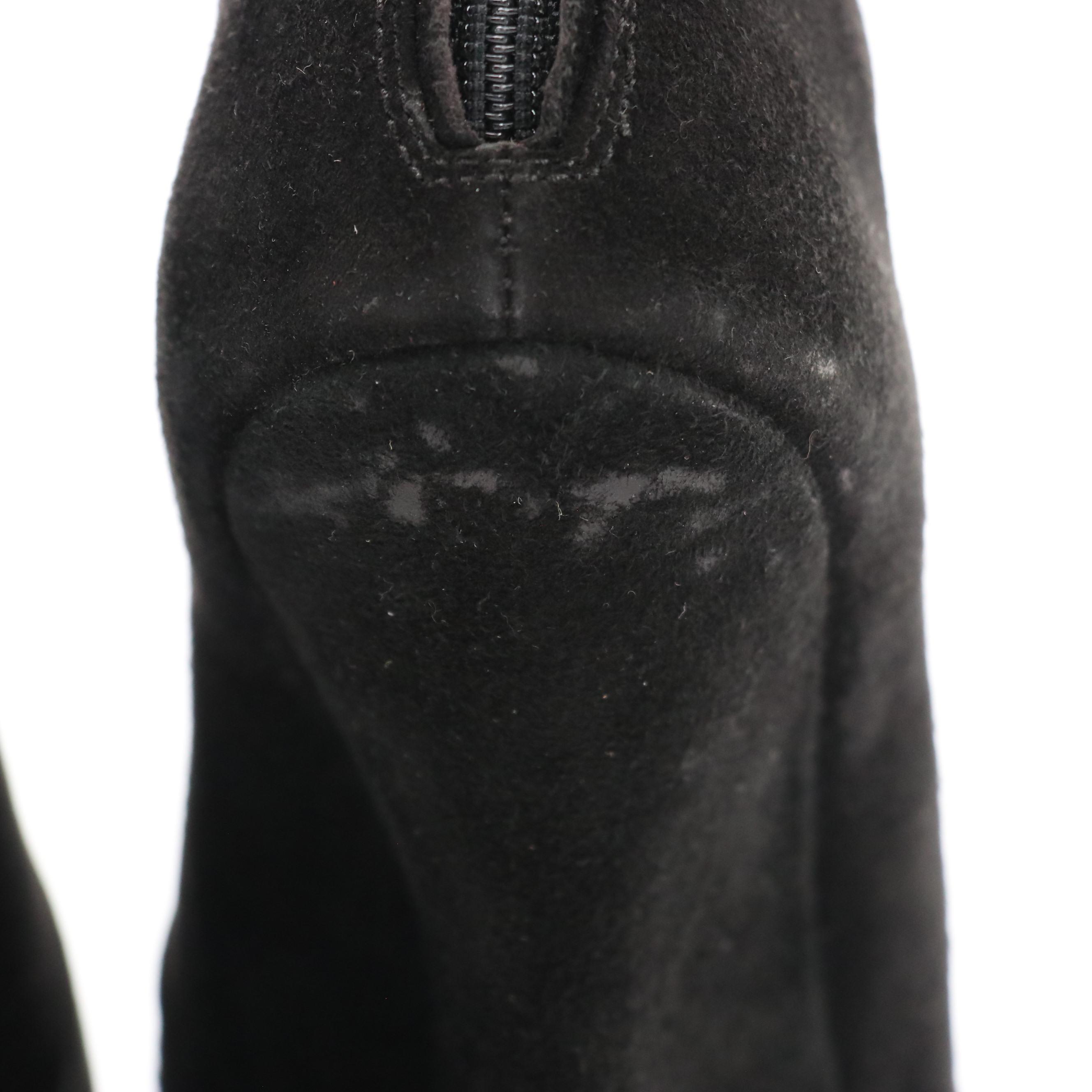 Prada Sculpted Heel Peep-Toe Booties in Black Suede