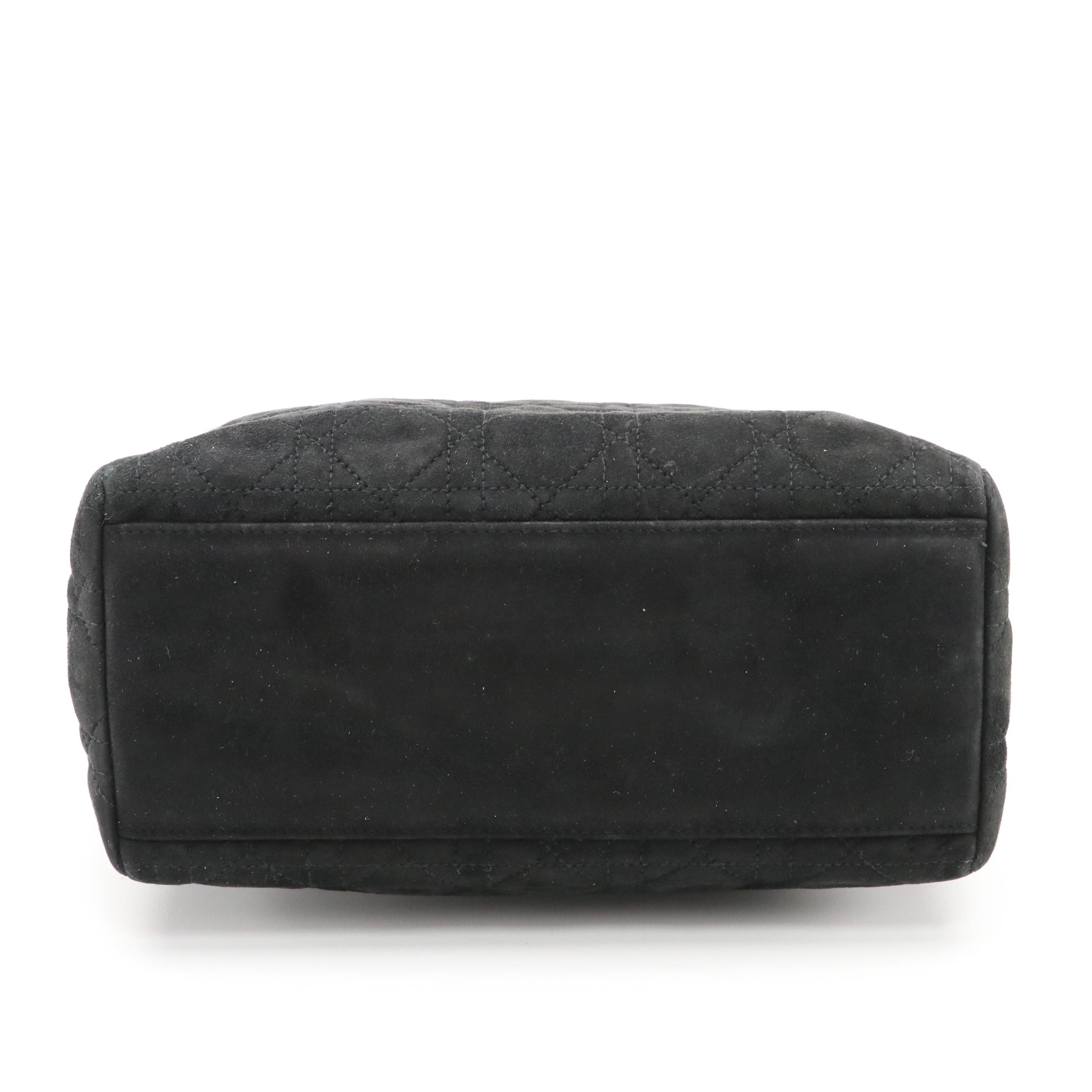 Christian Dior Black Cannage Suede and Lambskin Lady Dior Handbag