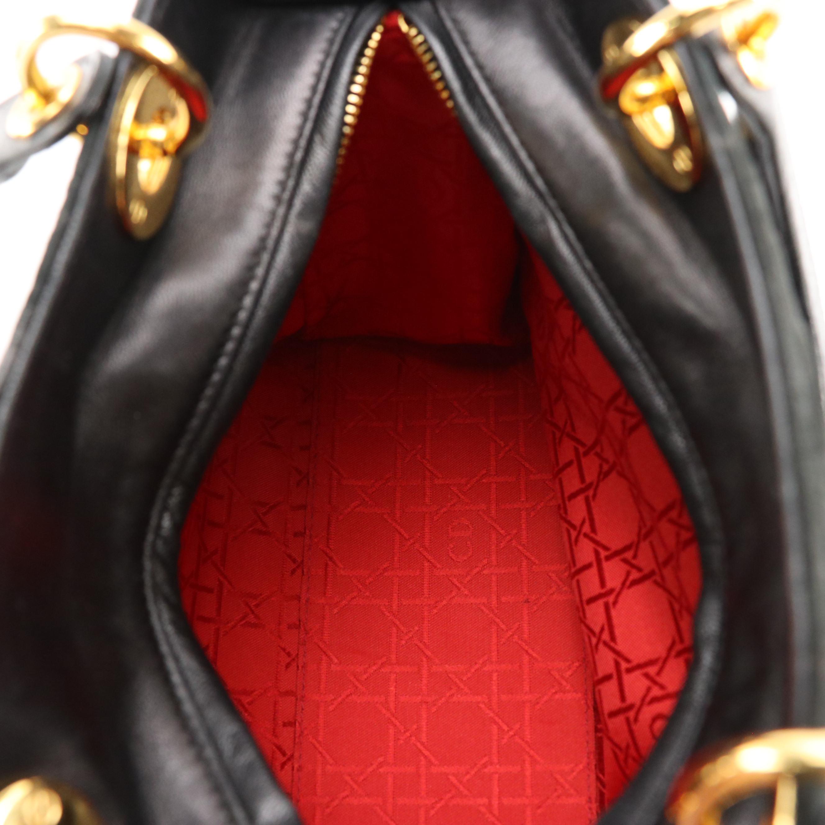 Christian Dior Black Cannage Suede and Lambskin Lady Dior Handbag