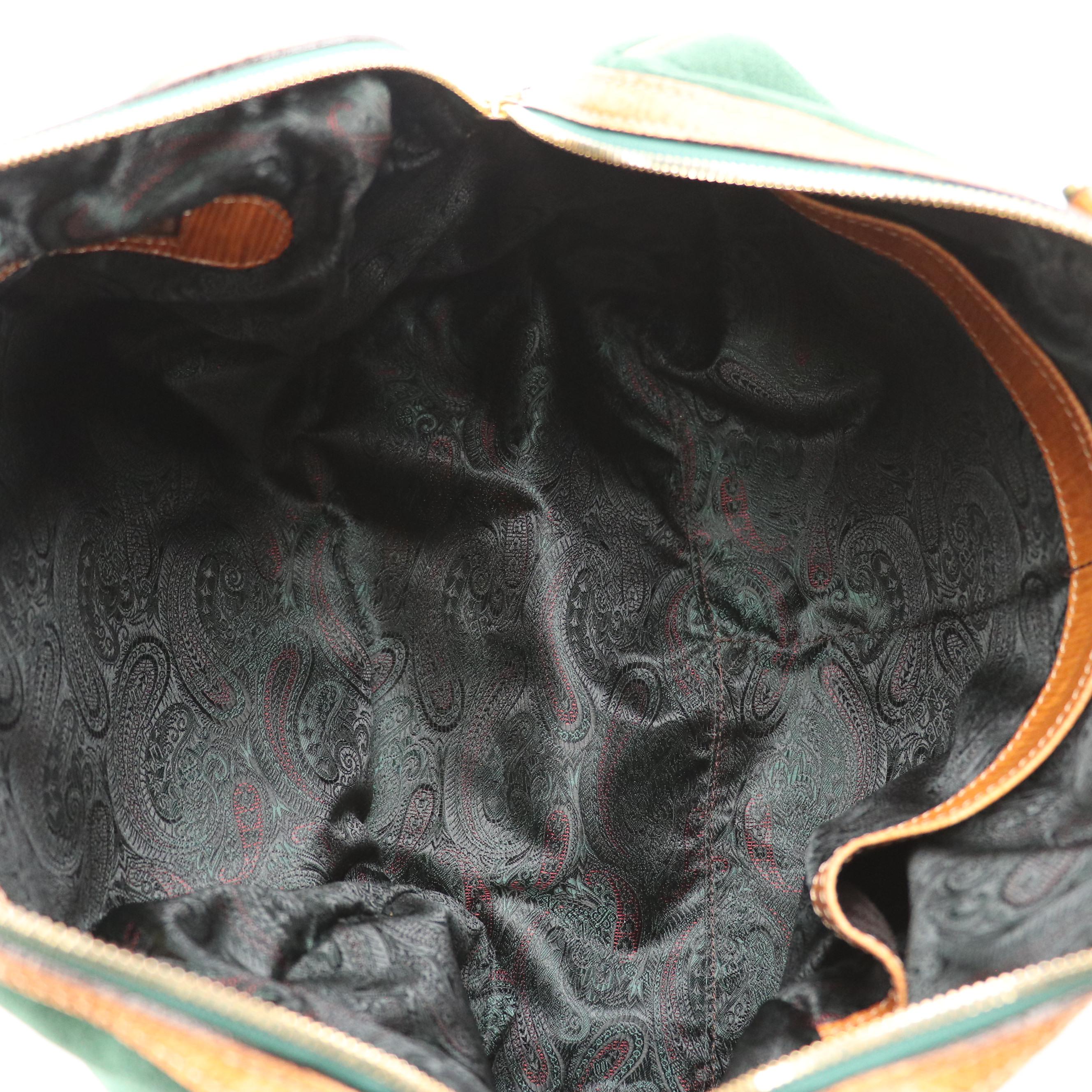 Balenciaga Boston Bag in Green Suede and Textured Brown Leather