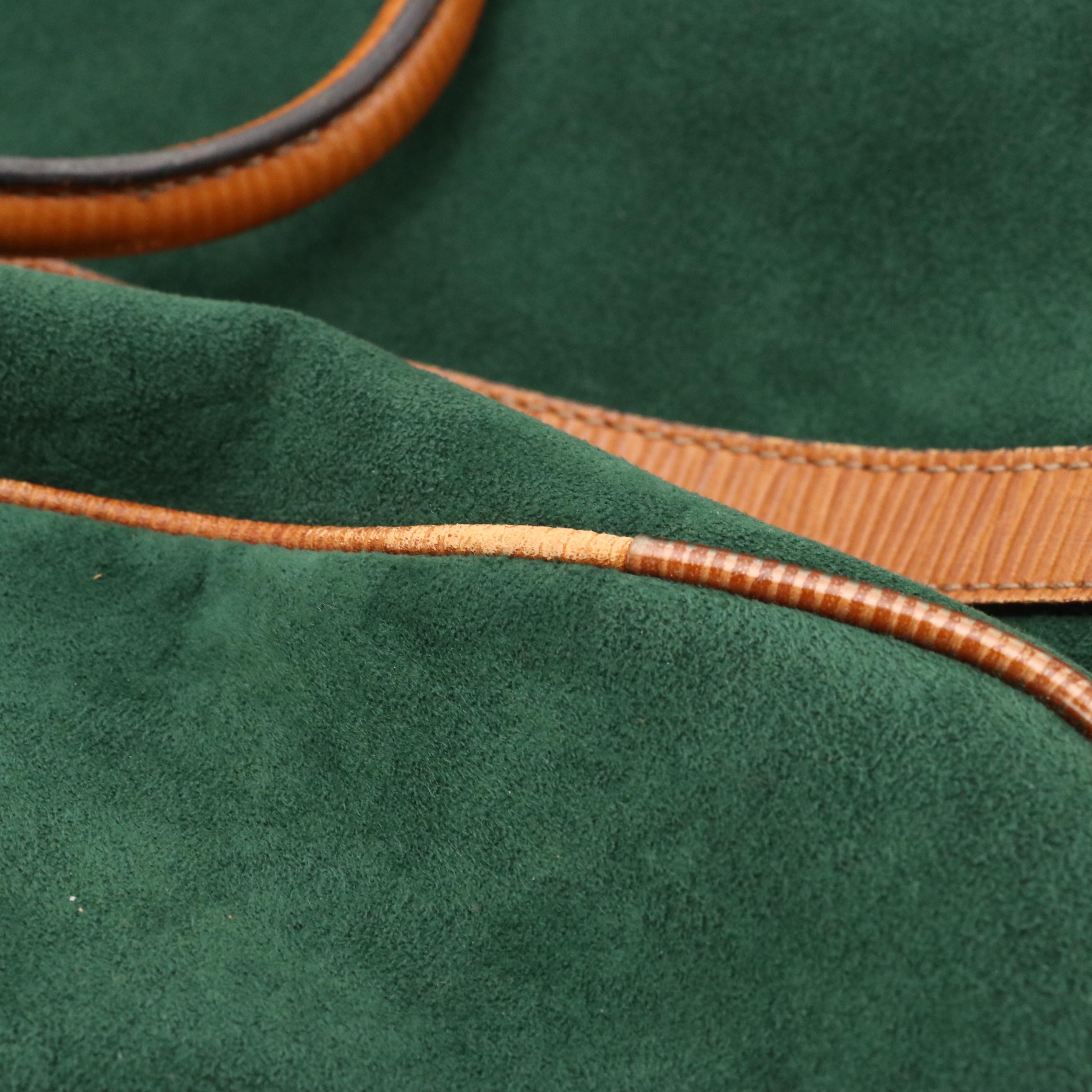 Balenciaga Boston Bag in Green Suede and Textured Brown Leather