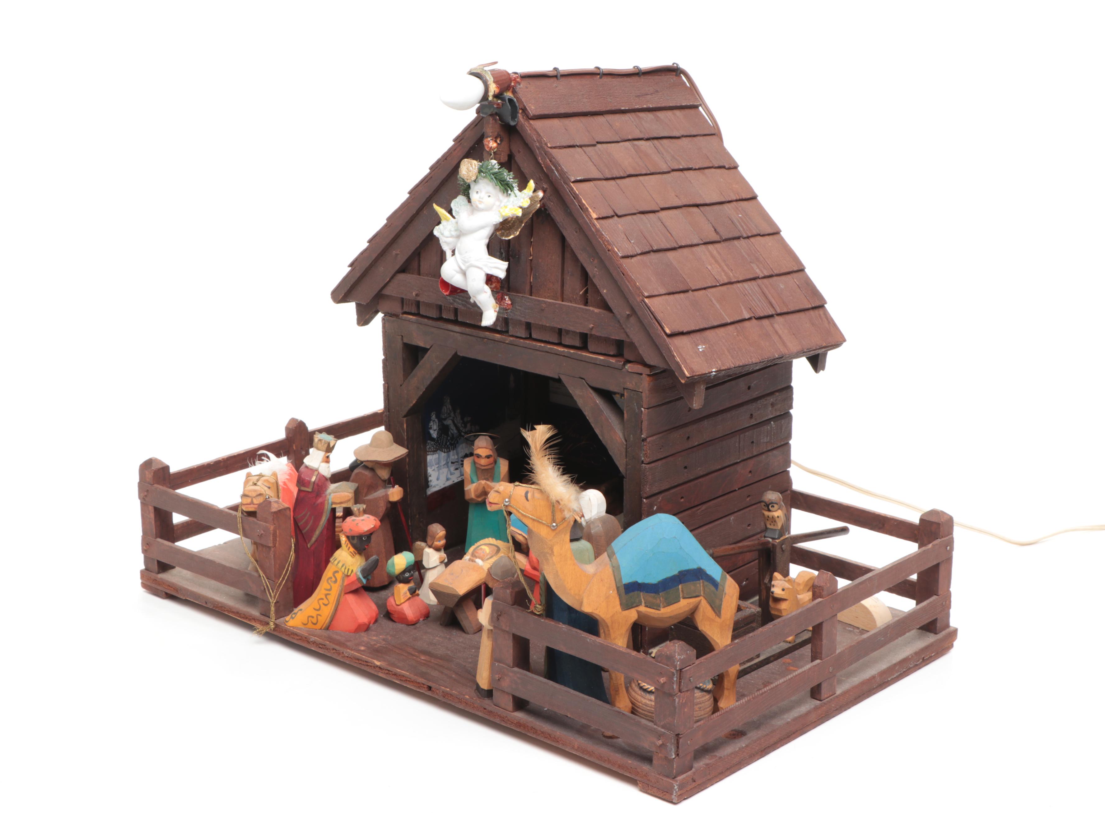 Dürerhaus German Wooden Illuminated Nativity Scene