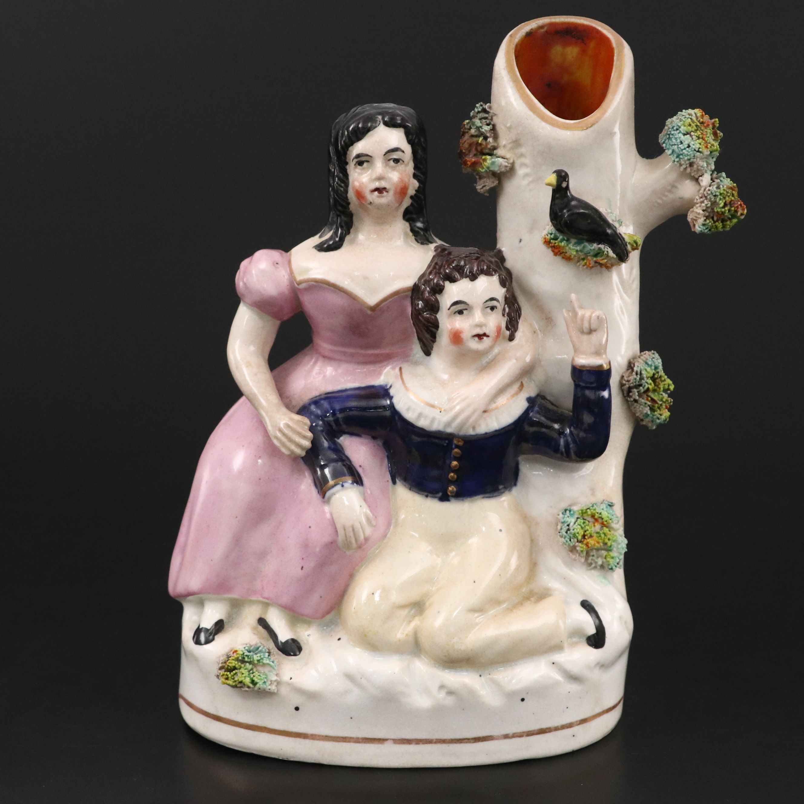 Staffordshire Style Ceramic Spill Vase and Box, Early 20th Century