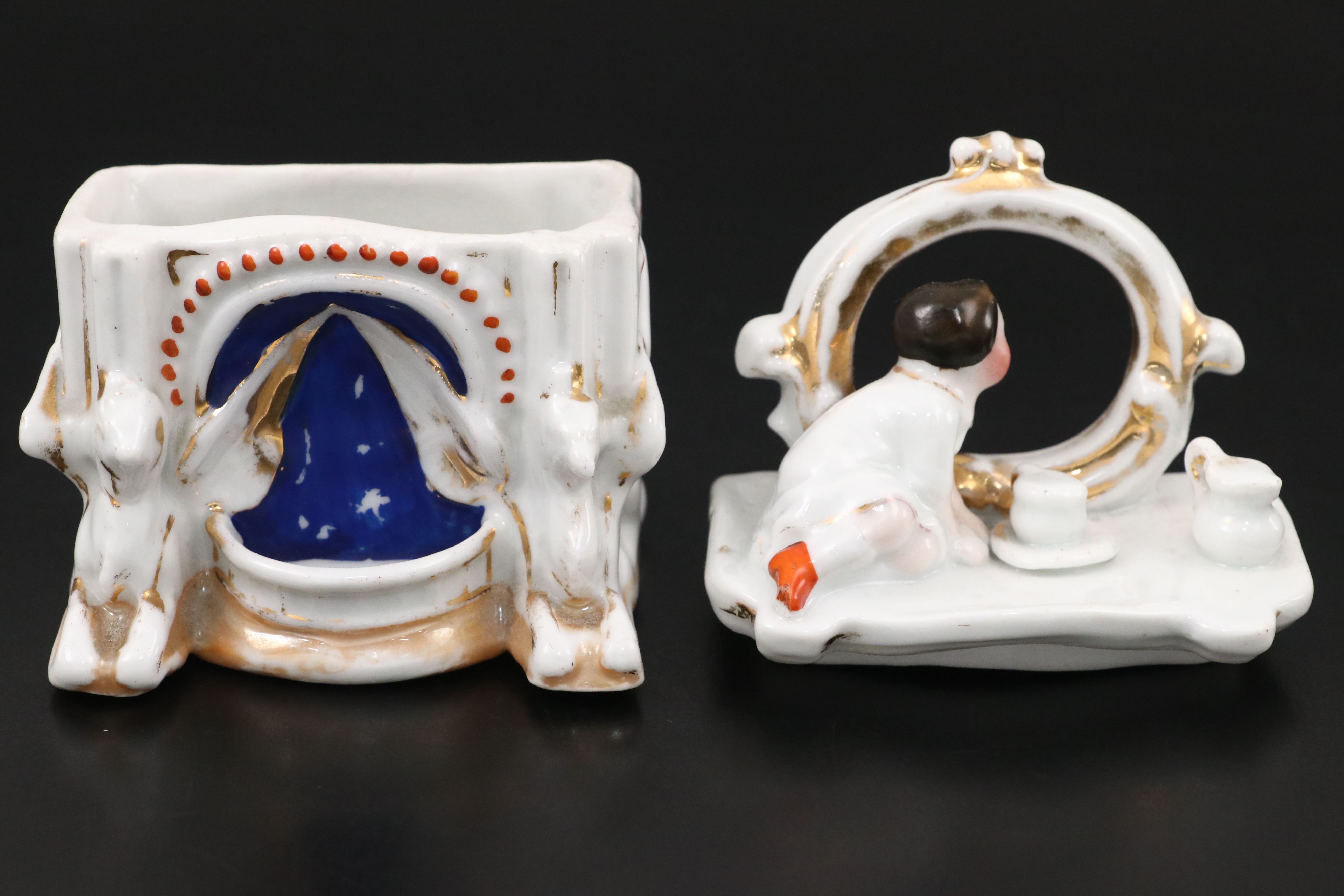 Staffordshire Style Ceramic Spill Vase and Box, Early 20th Century