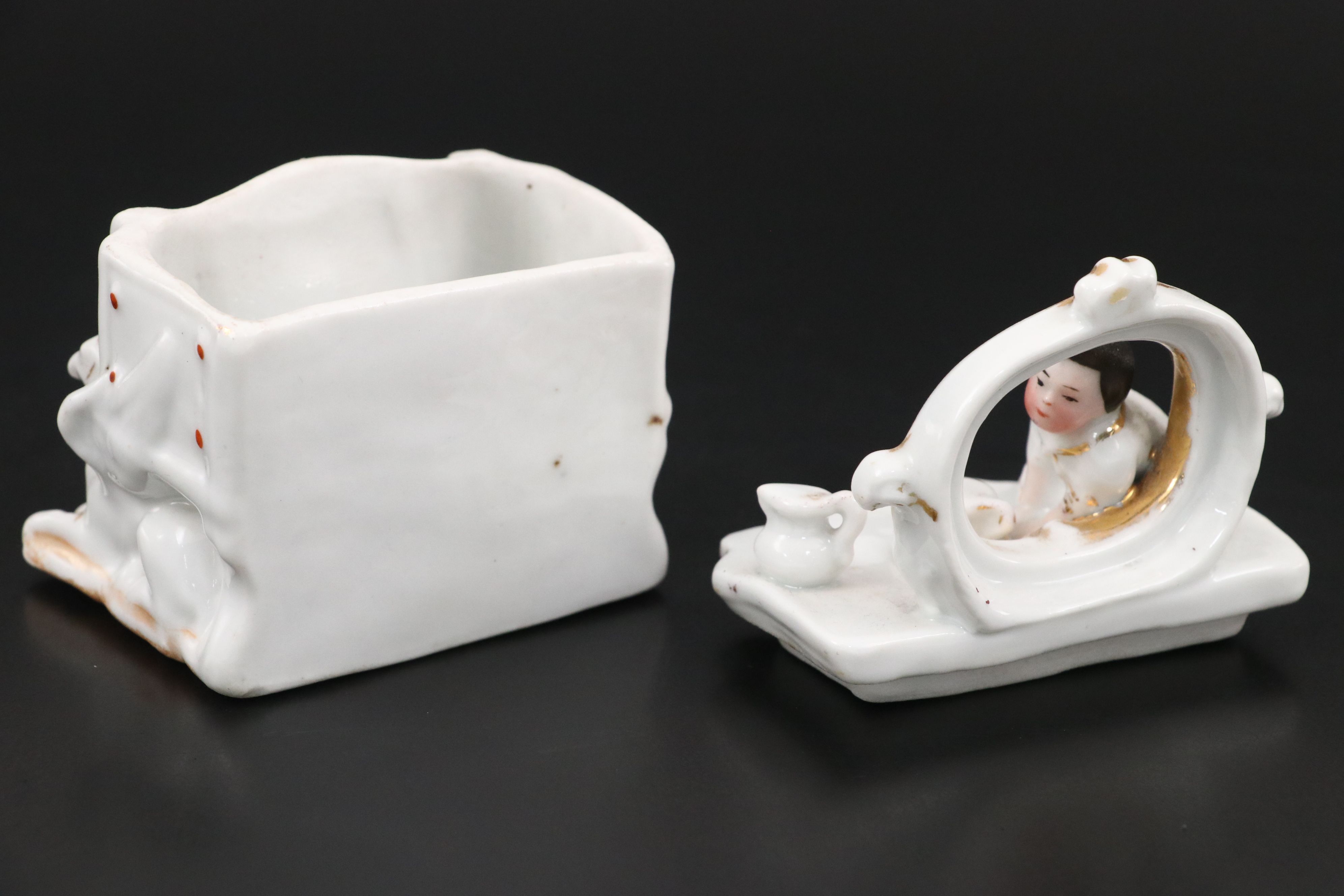 Staffordshire Style Ceramic Spill Vase and Box, Early 20th Century