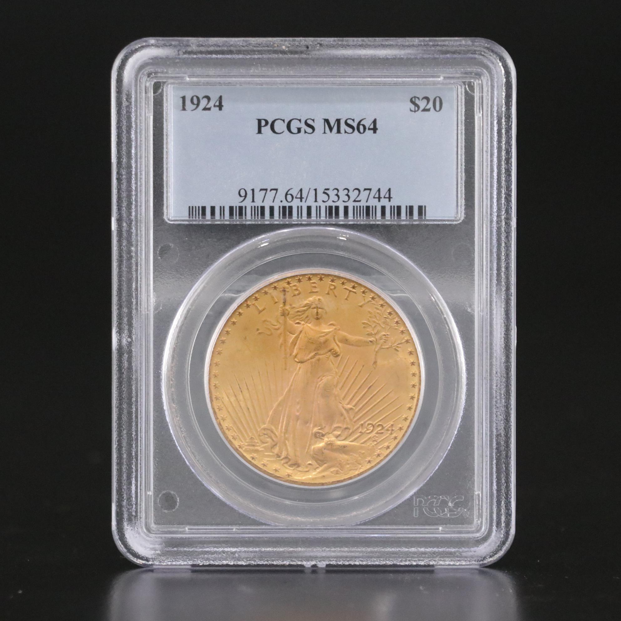 PCGS MS64 1924 St. Gaudens U.S. Twenty Dollar Gold Coin