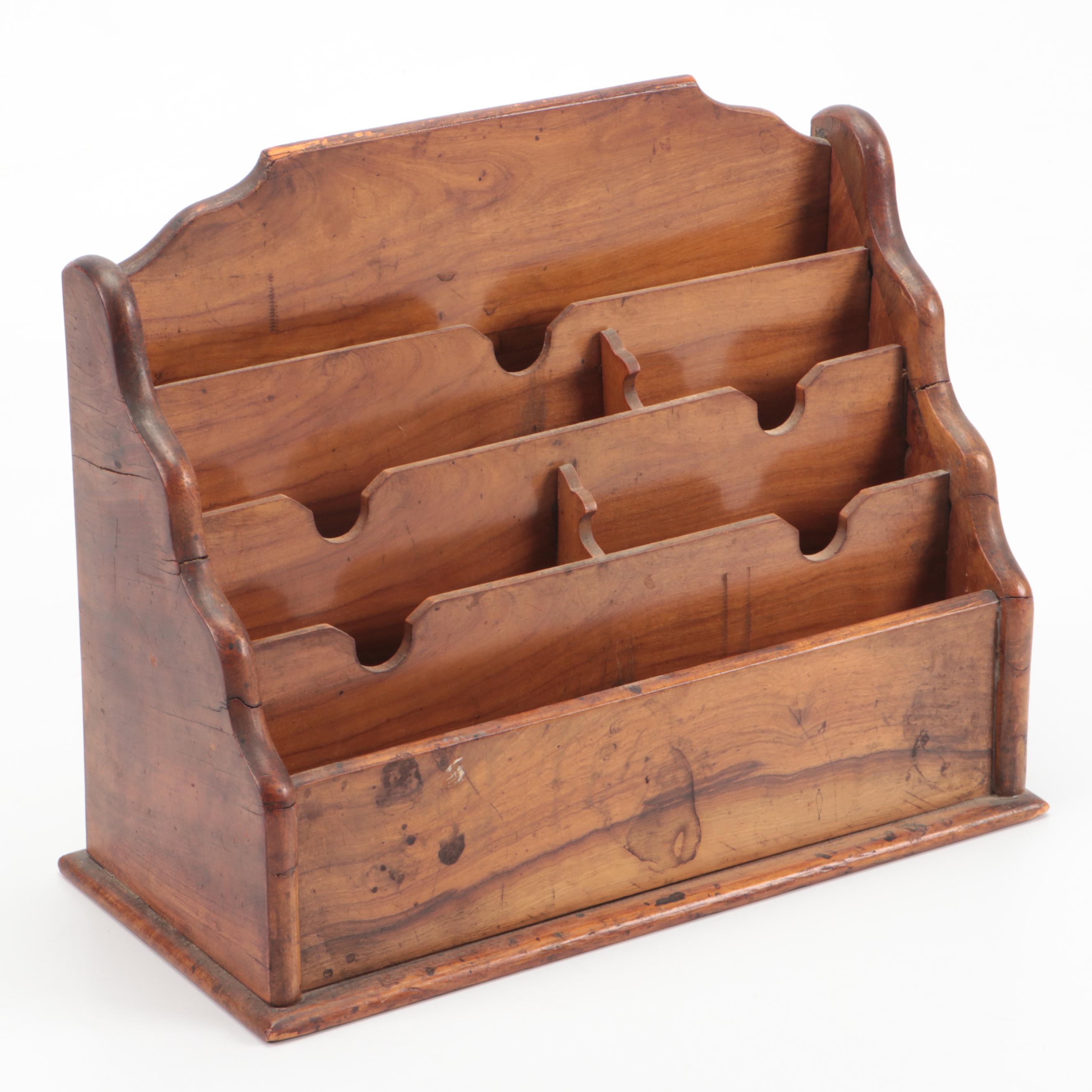 Wooden Letter Rack with Pair of Brass Eagle Wreath Trivets