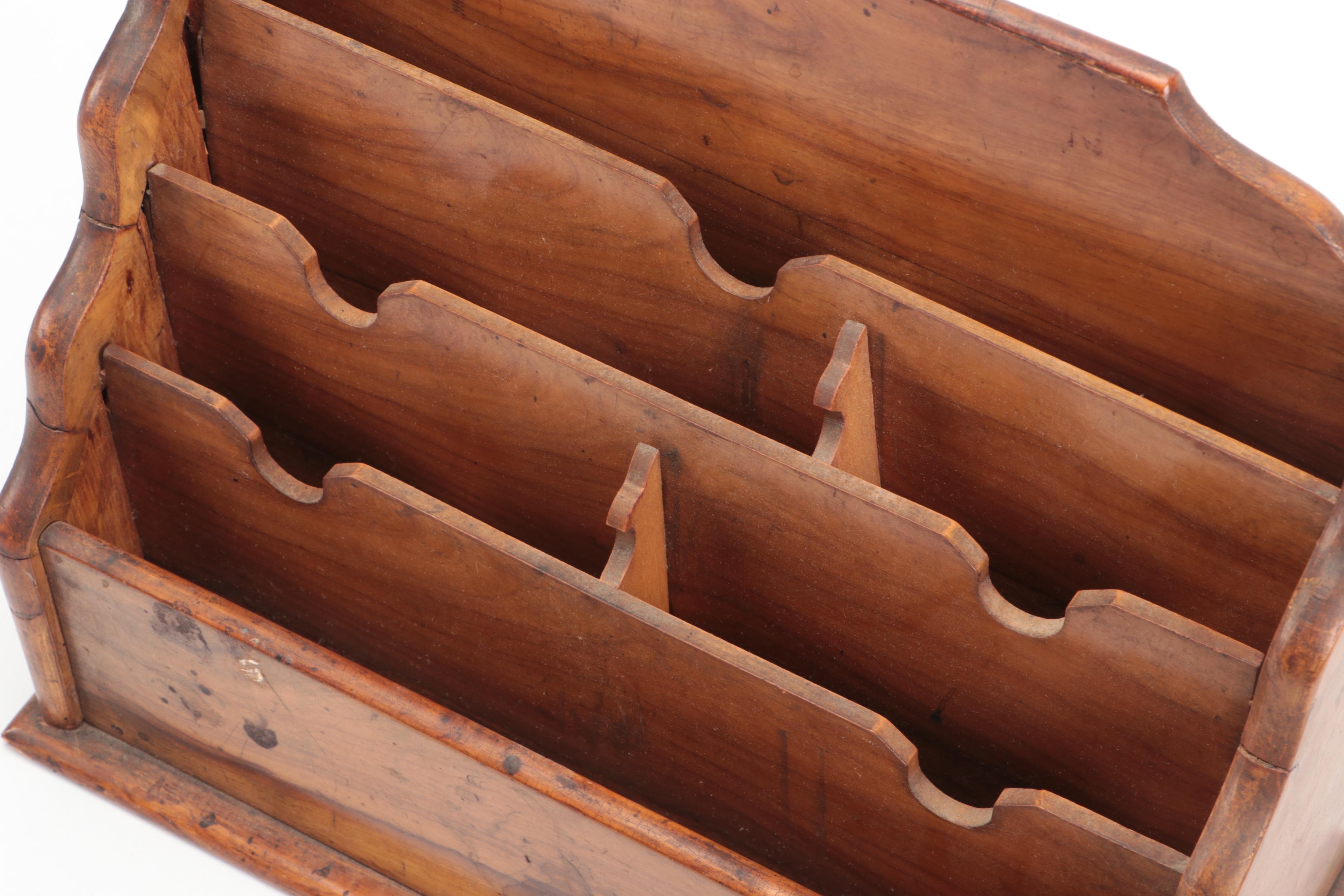 Wooden Letter Rack with Pair of Brass Eagle Wreath Trivets