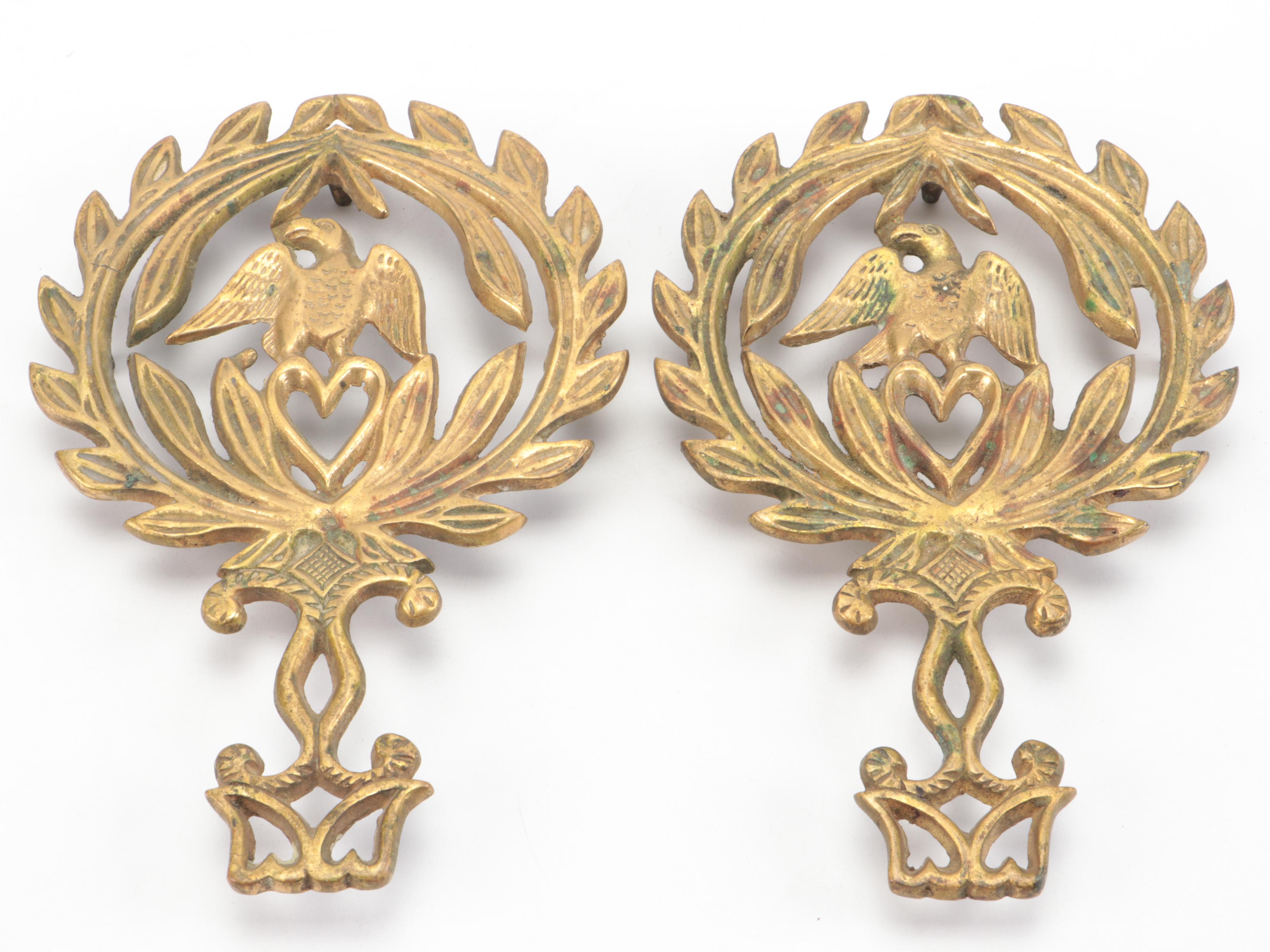 Wooden Letter Rack with Pair of Brass Eagle Wreath Trivets