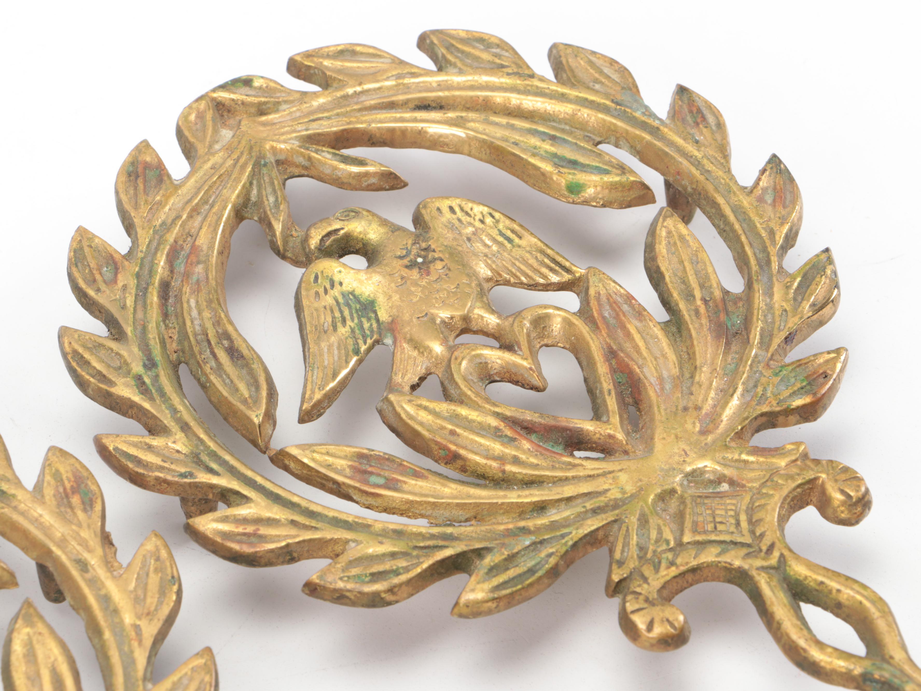 Wooden Letter Rack with Pair of Brass Eagle Wreath Trivets