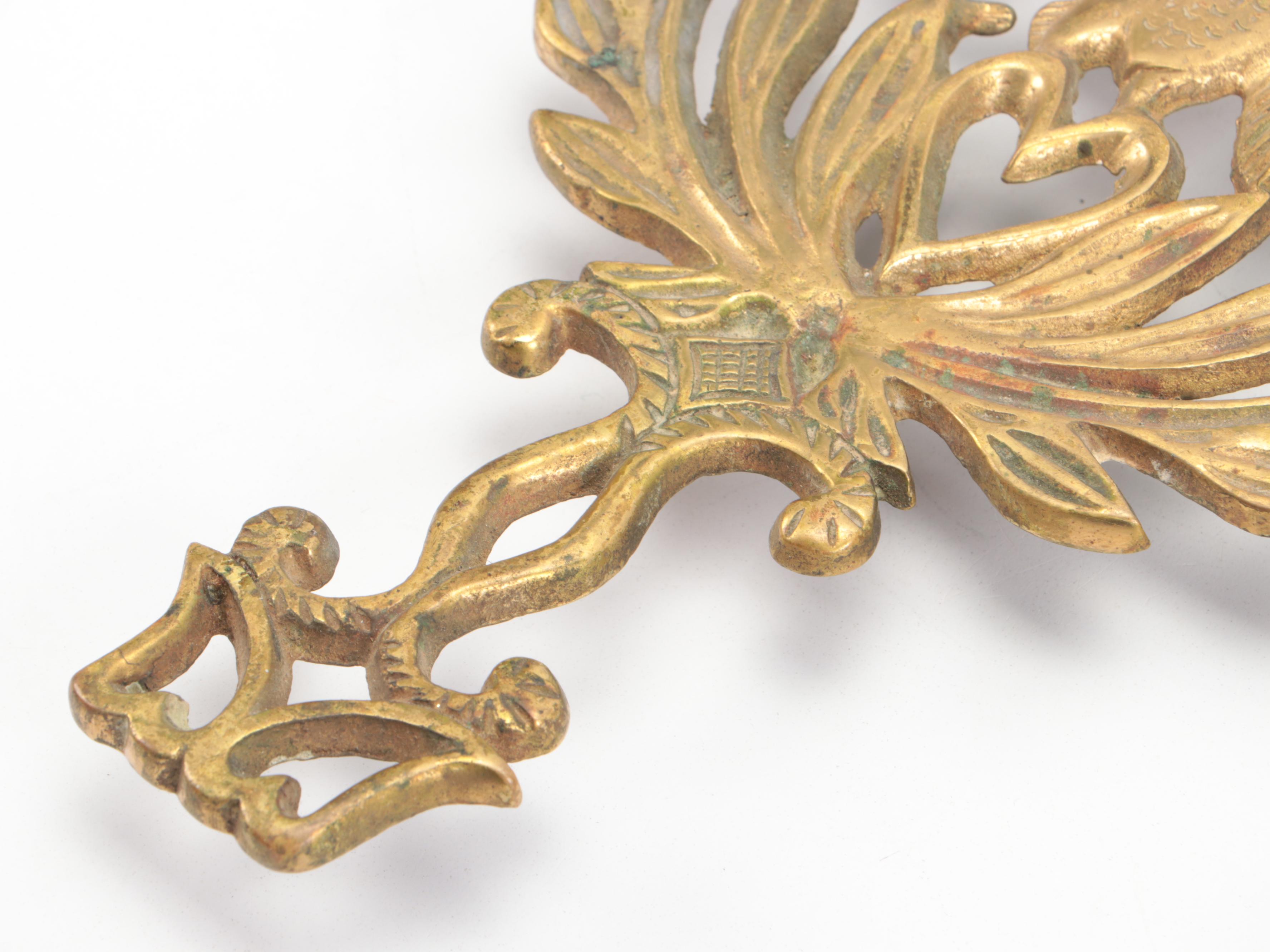 Wooden Letter Rack with Pair of Brass Eagle Wreath Trivets