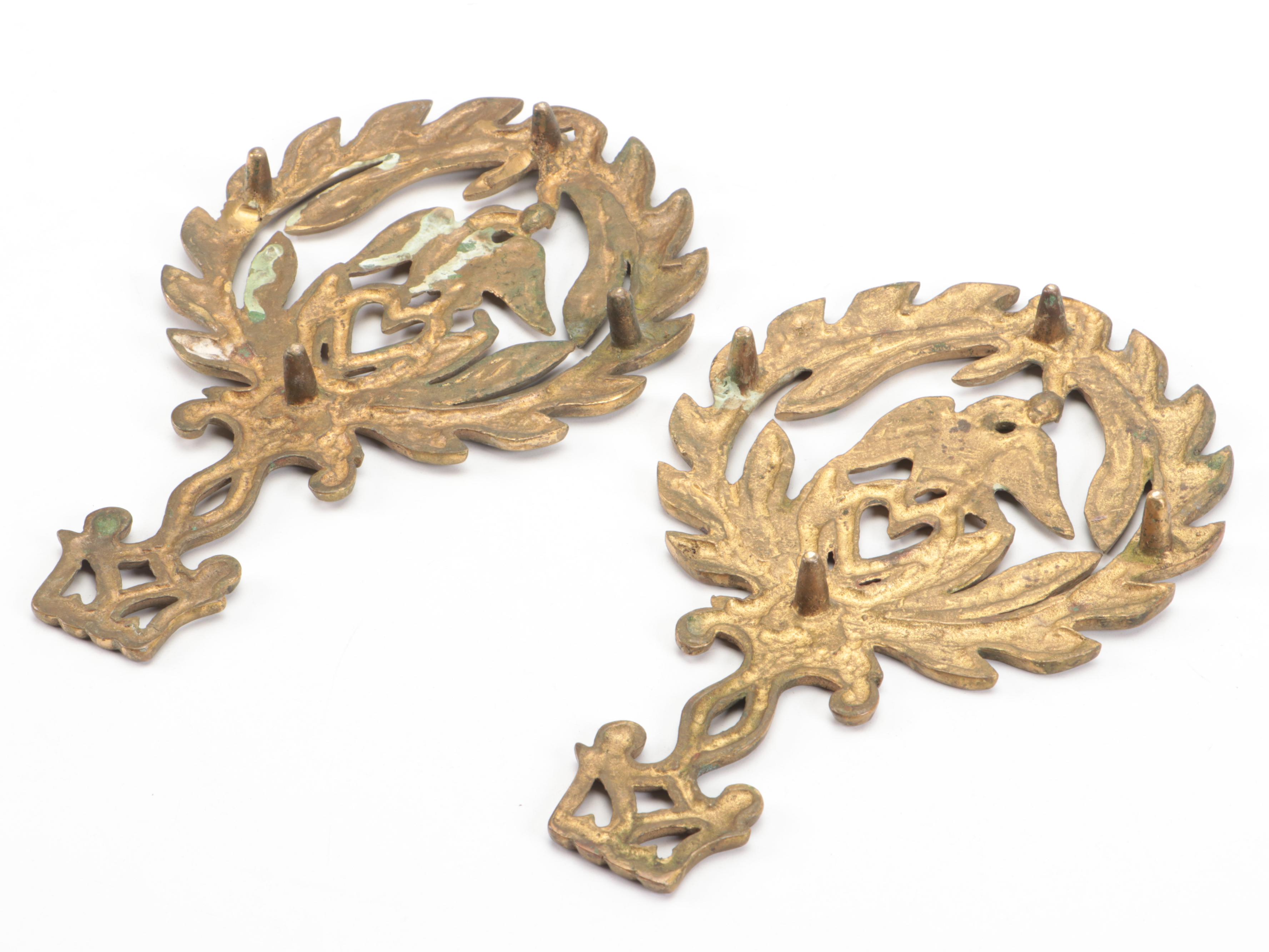 Wooden Letter Rack with Pair of Brass Eagle Wreath Trivets