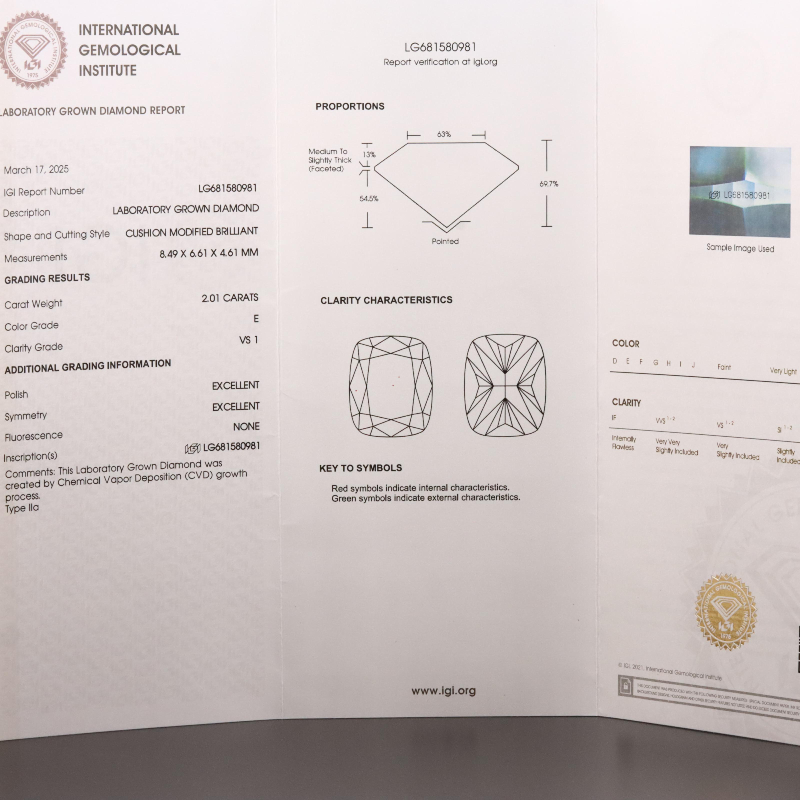 18K 2.01 CT Lab Grown Diamond Pendant with IGI Report