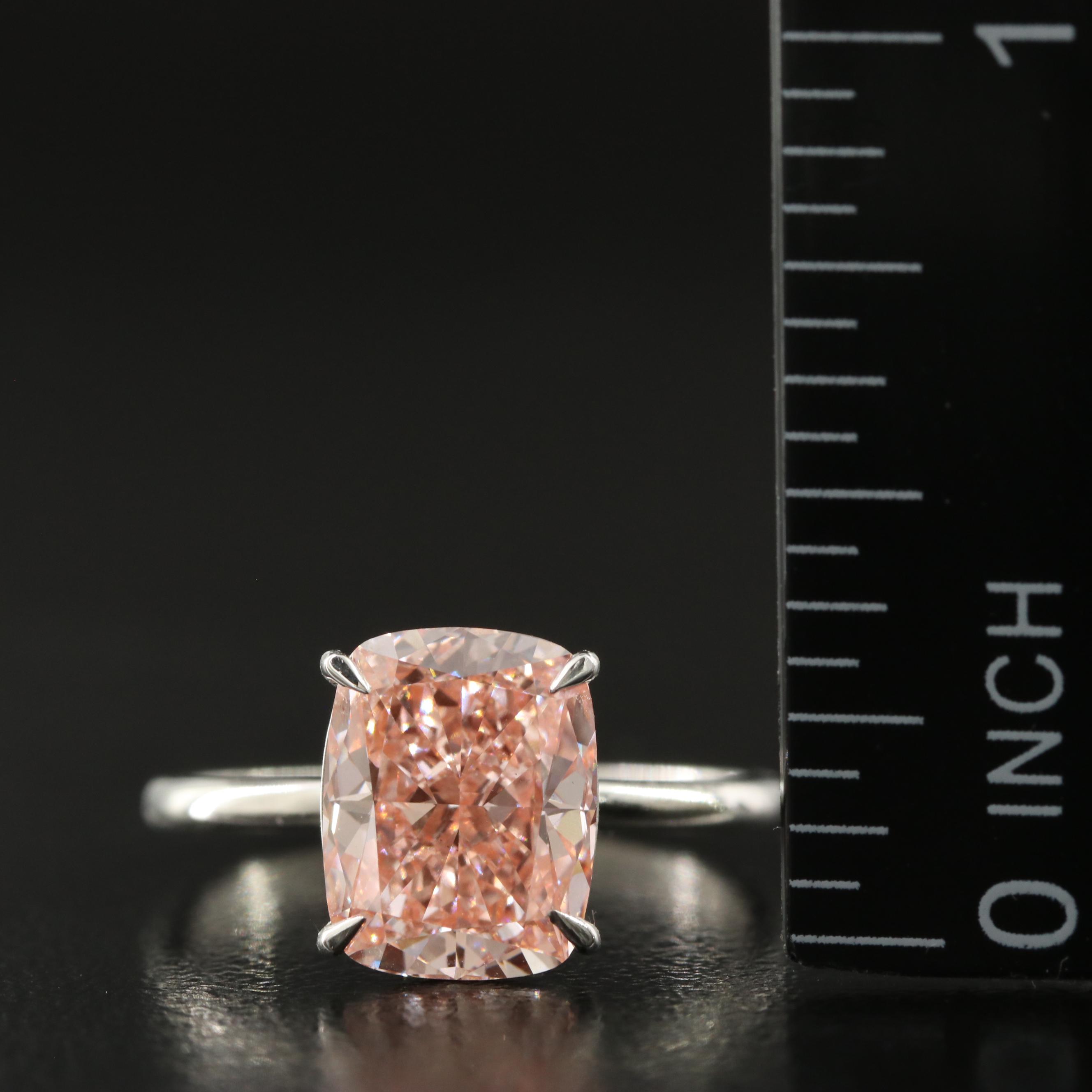 Platinum 3.04 CT Lab Grown Fancy Pink Diamond Solitaire Ring with IGI Report