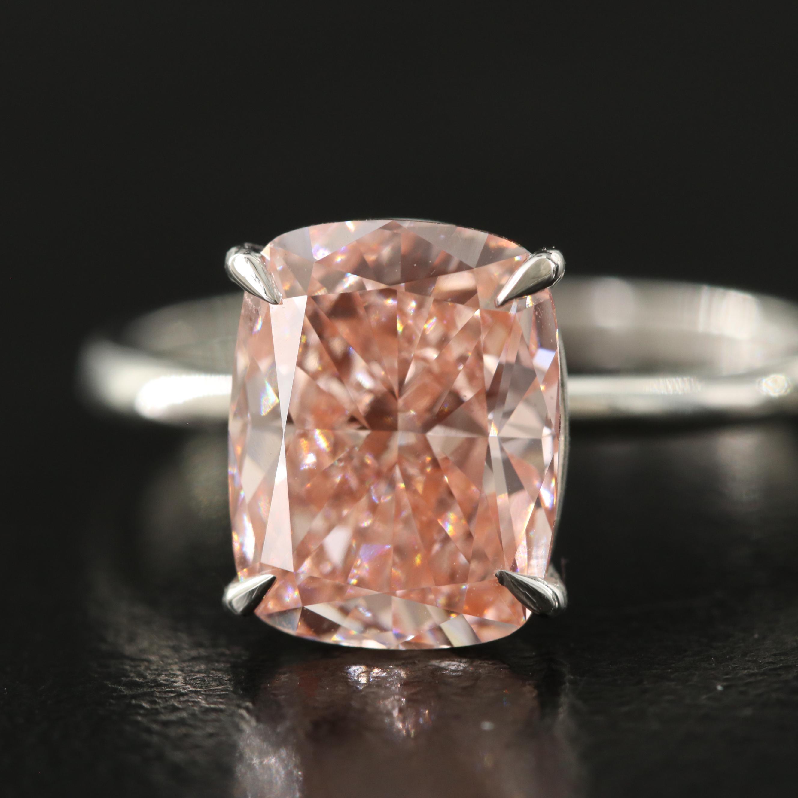Platinum 3.04 CT Lab Grown Fancy Pink Diamond Solitaire Ring with IGI Report