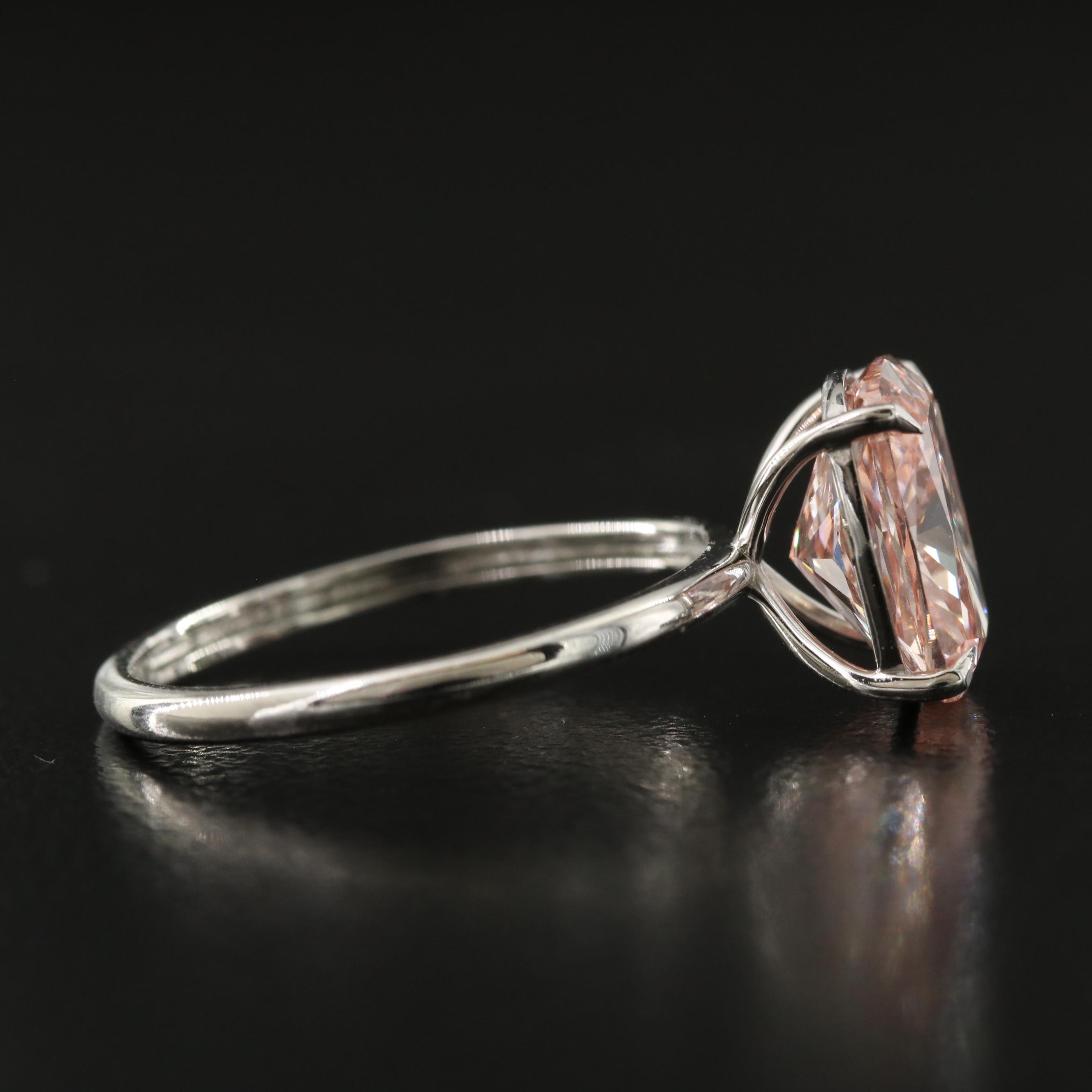 Platinum 3.04 CT Lab Grown Fancy Pink Diamond Solitaire Ring with IGI Report