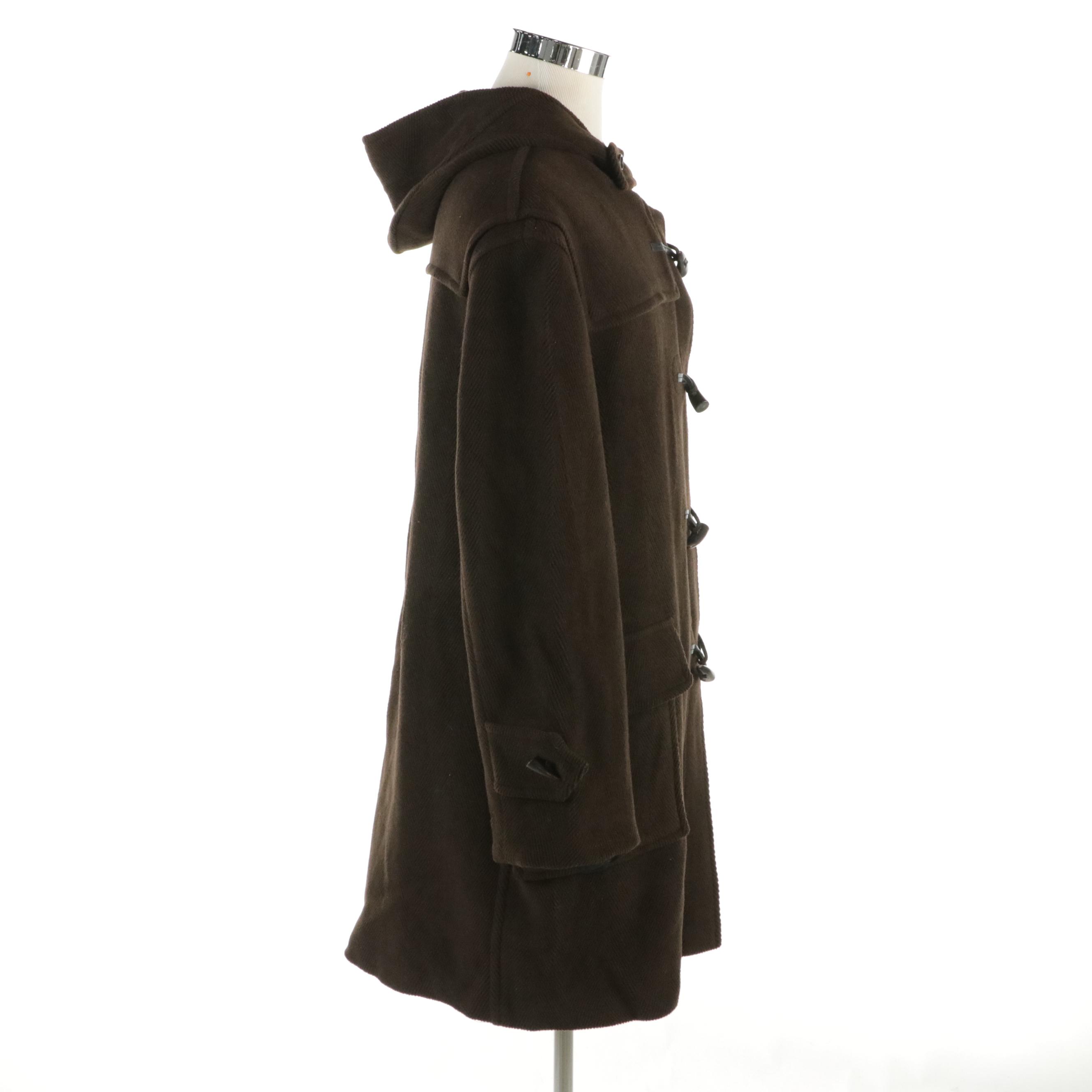 Men's Burberry London Toggle-Front Duffel Coat in Chocolate Brown Wool Blend