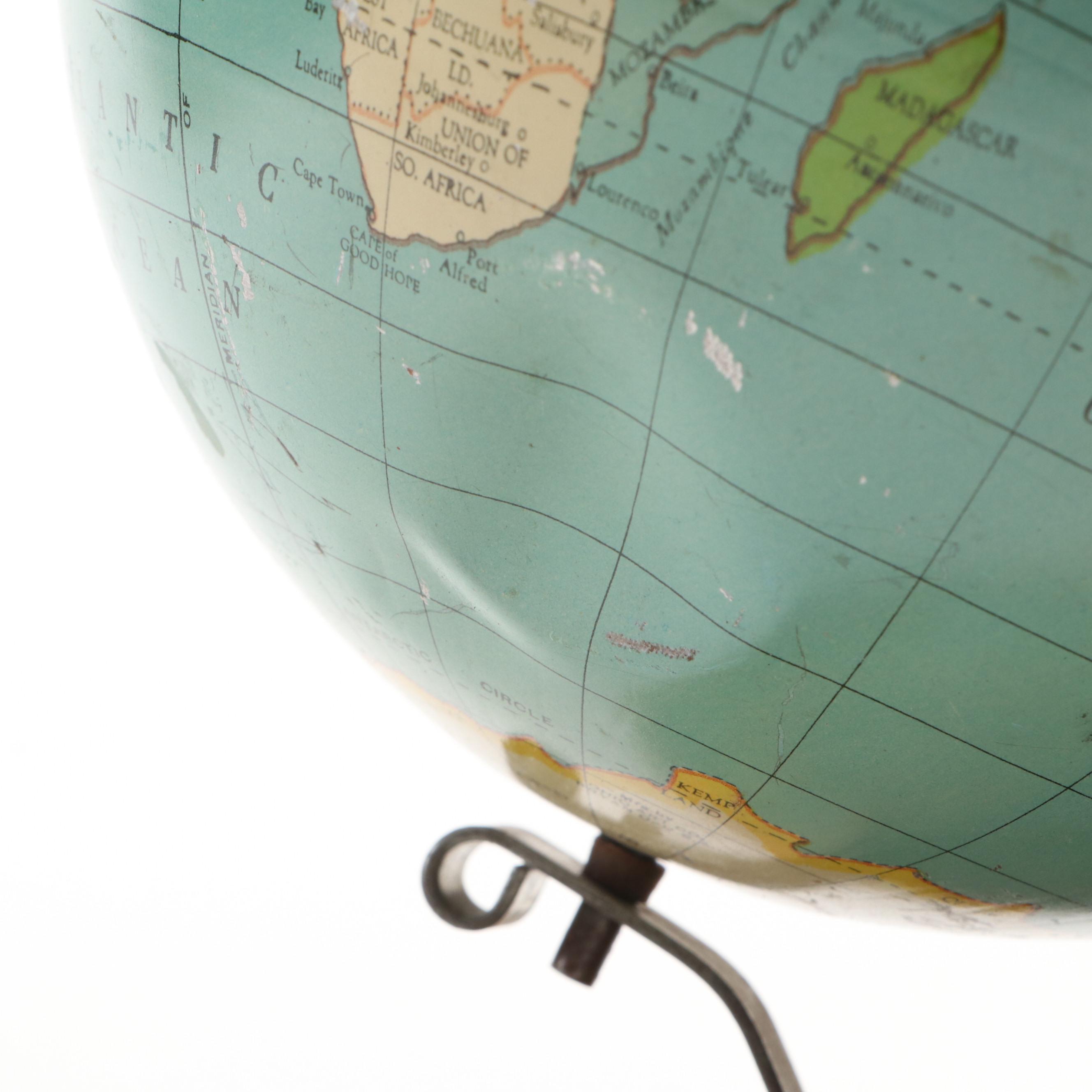 Tin Lithograph Desk World Globes, Mid-20th Century