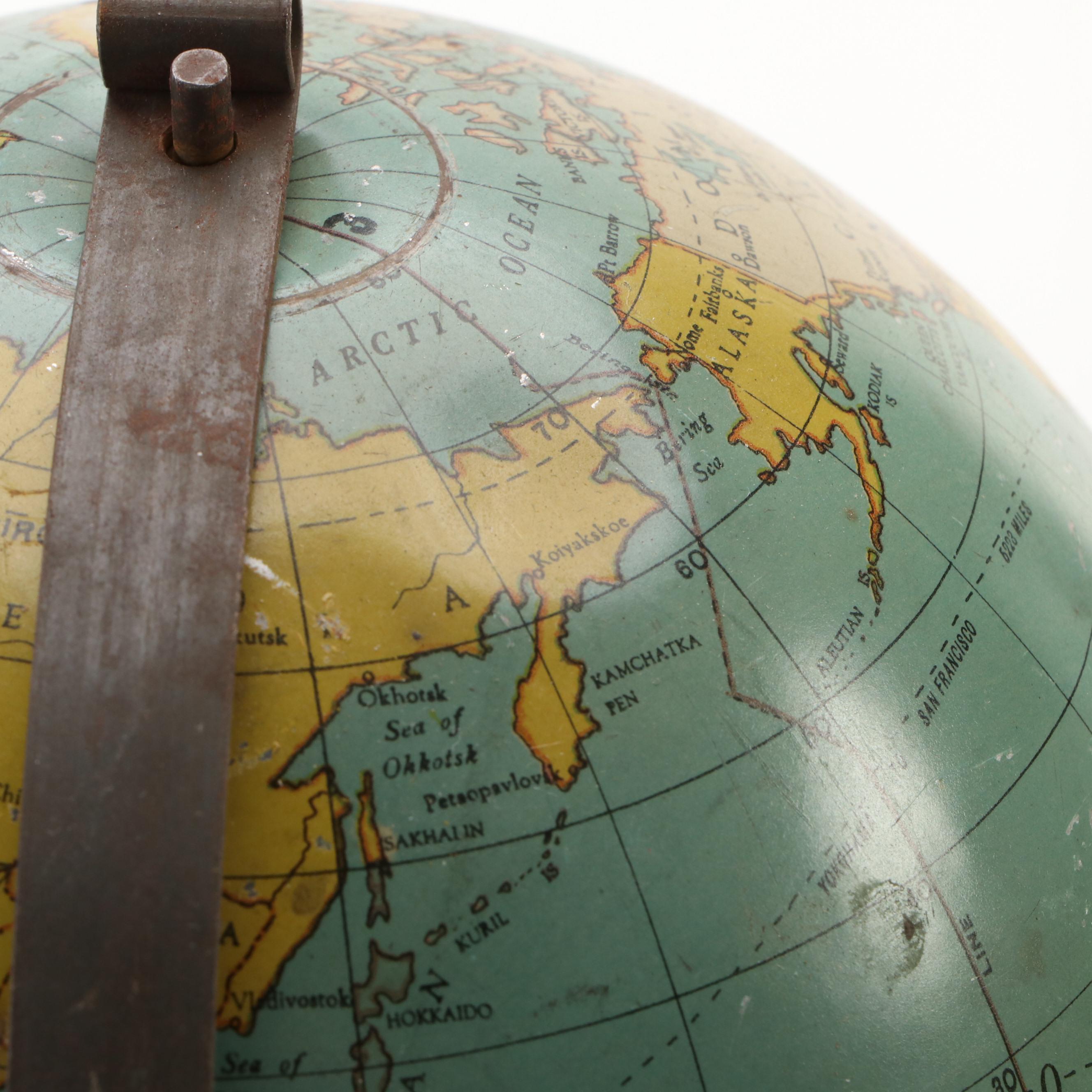 Tin Lithograph Desk World Globes, Mid-20th Century