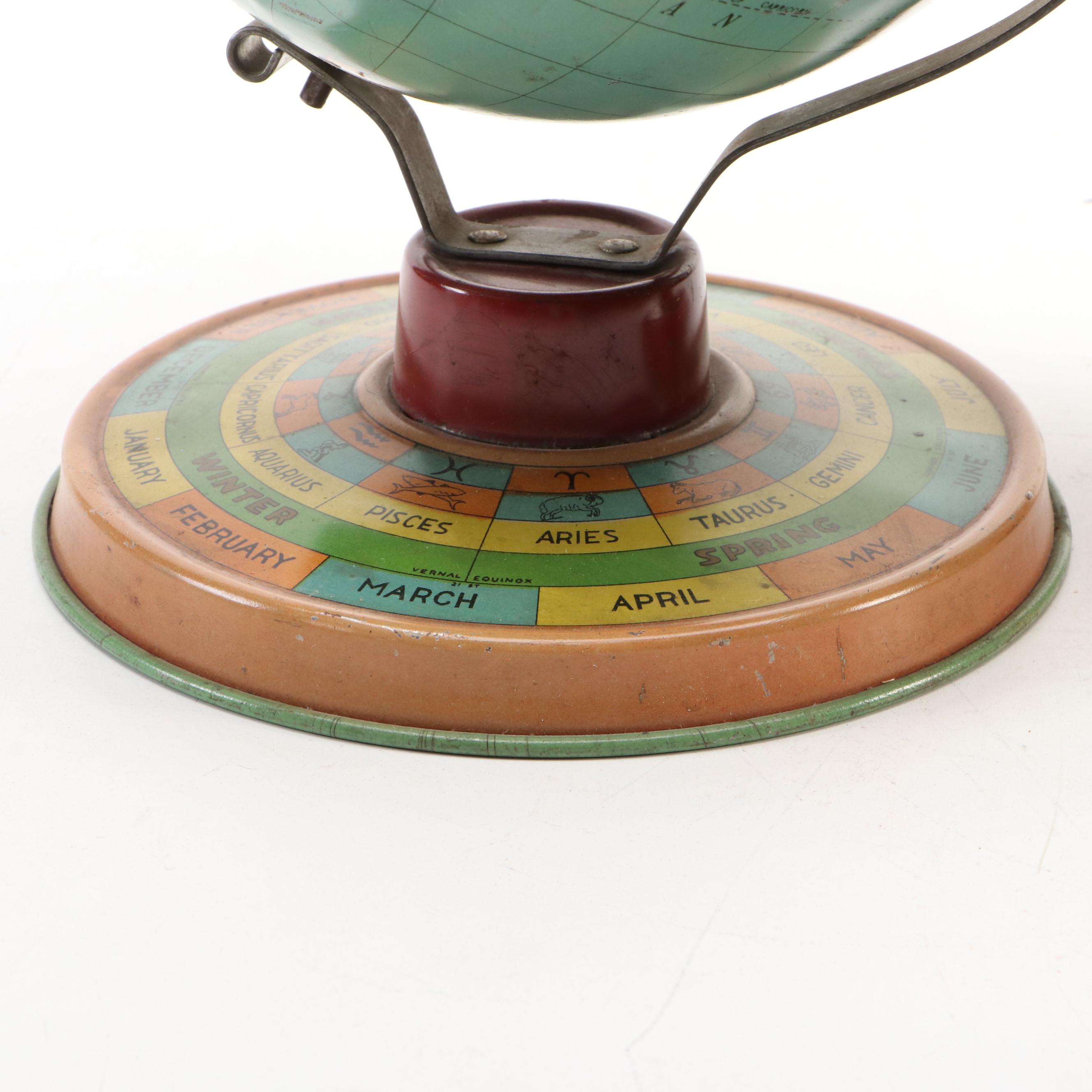 Tin Lithograph Desk World Globes, Mid-20th Century
