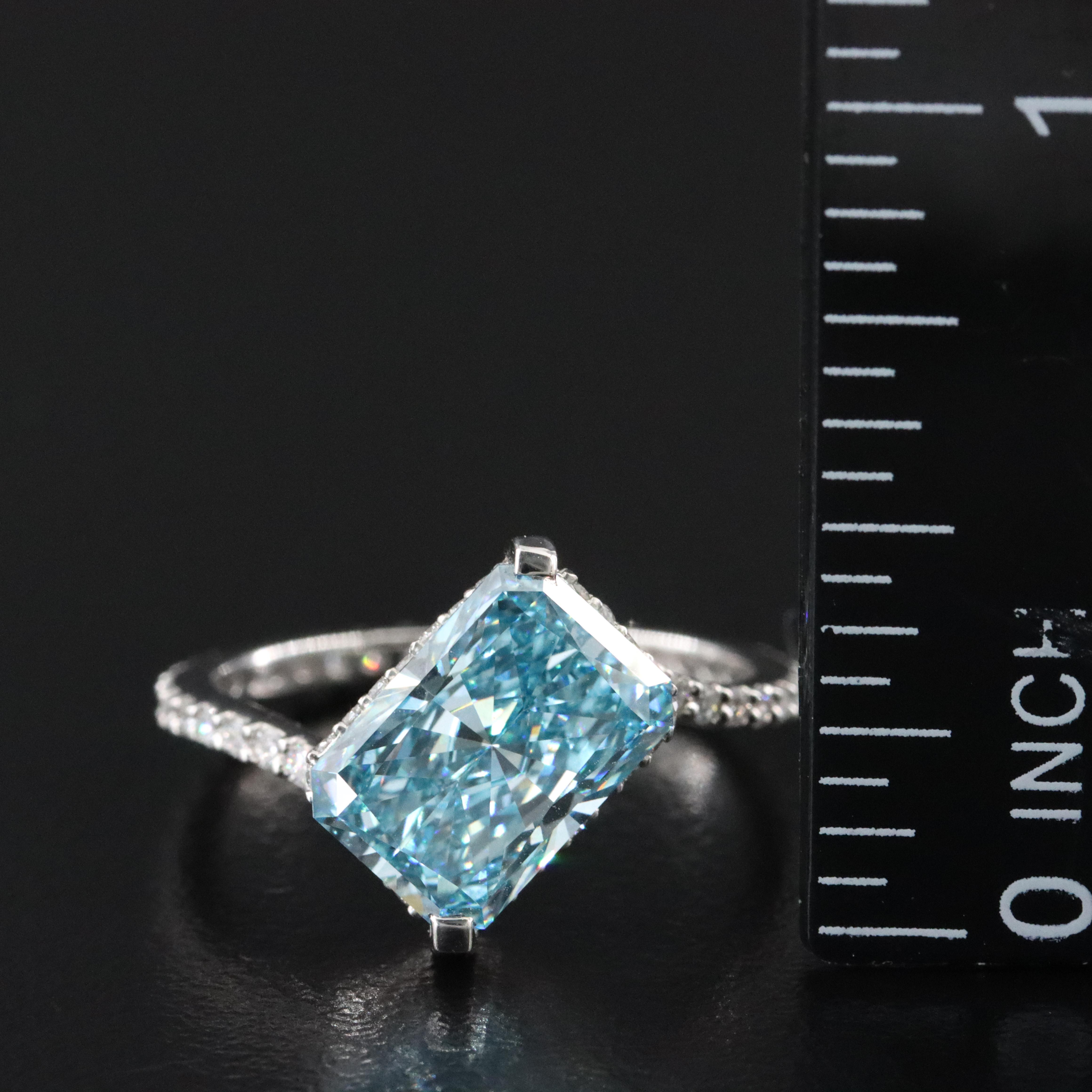 Platinum 3.59 CTW Lab Grown Diamond Ring with Fancy Blue Center and IGI Report