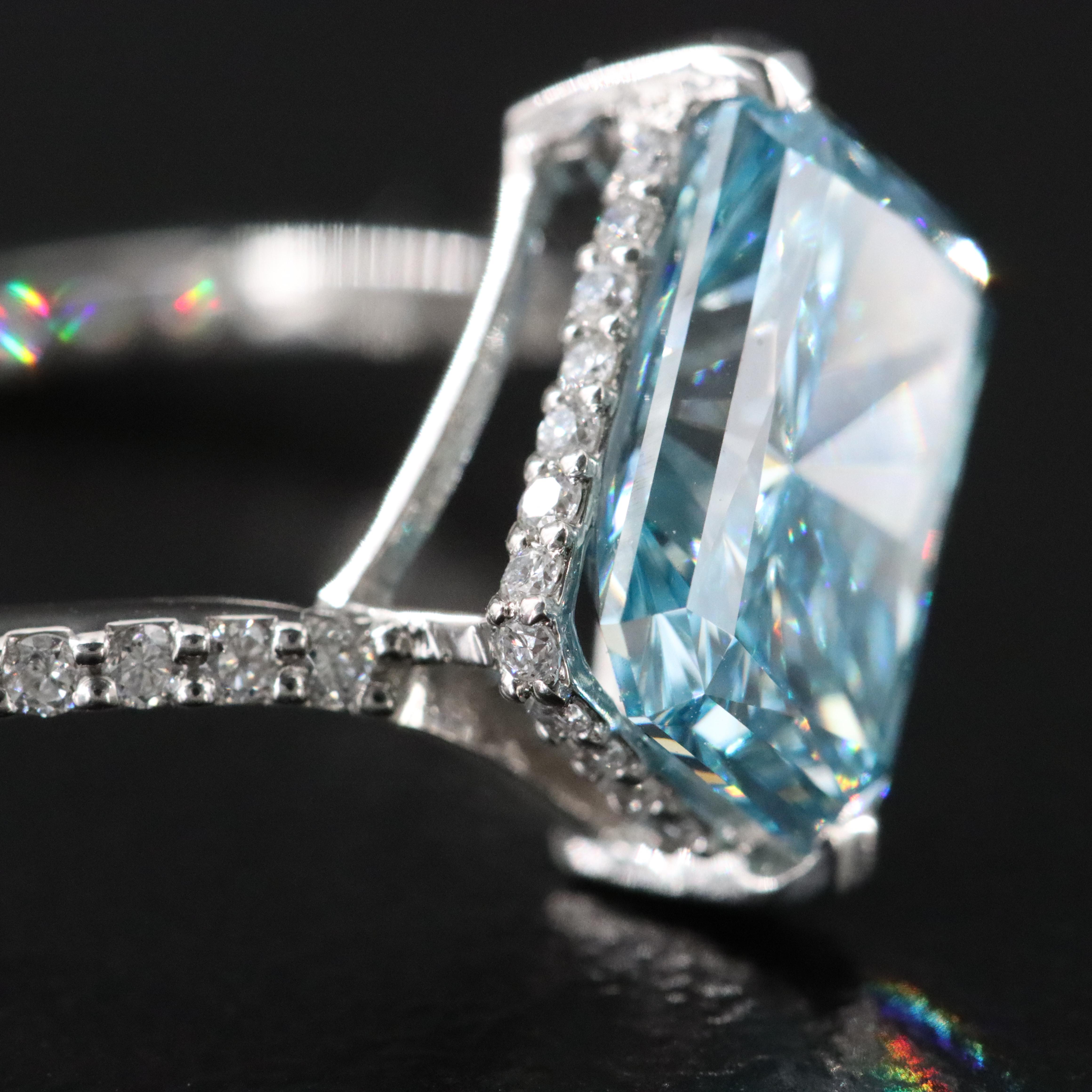 Platinum 3.59 CTW Lab Grown Diamond Ring with Fancy Blue Center and IGI Report