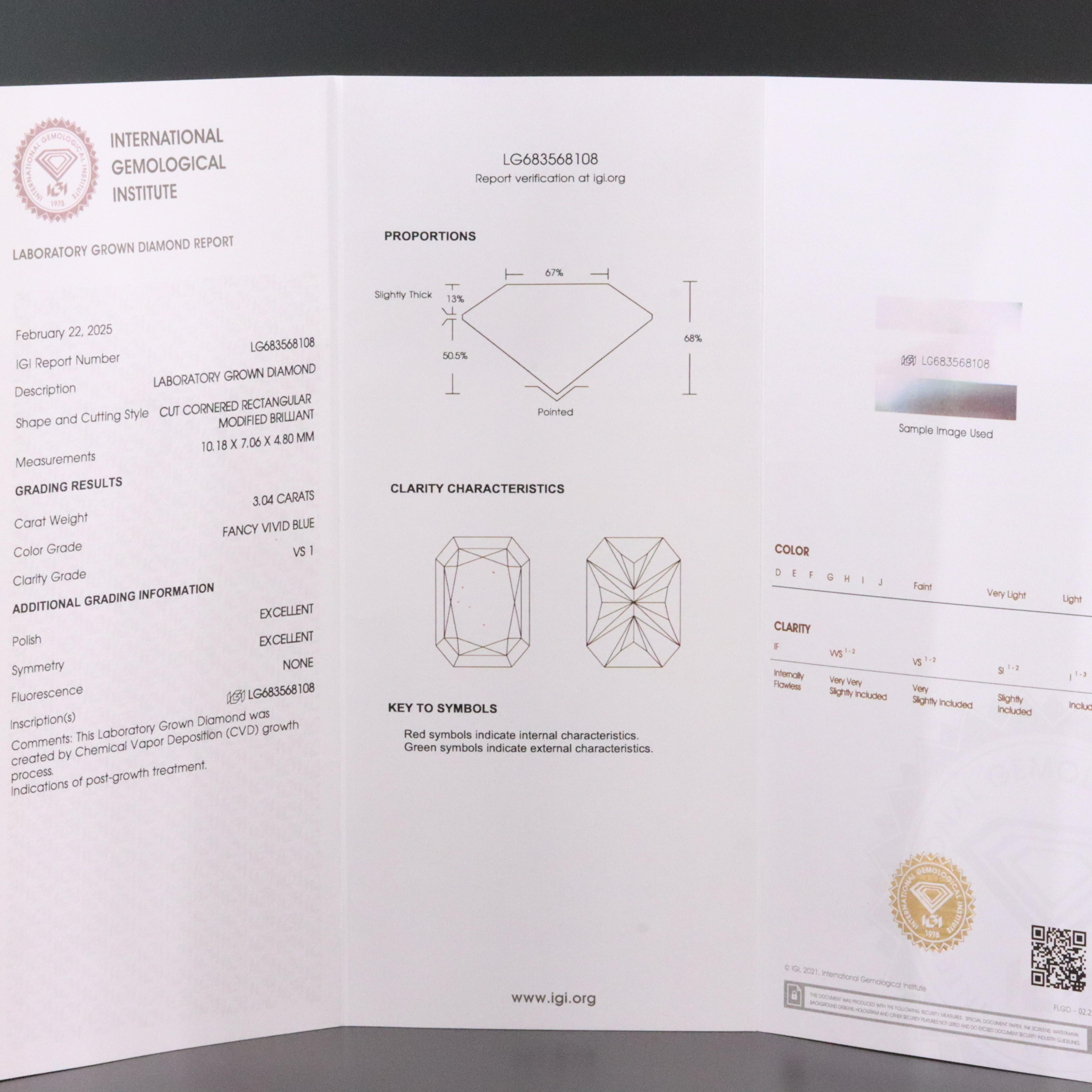 Platinum 3.59 CTW Lab Grown Diamond Ring with Fancy Blue Center and IGI Report