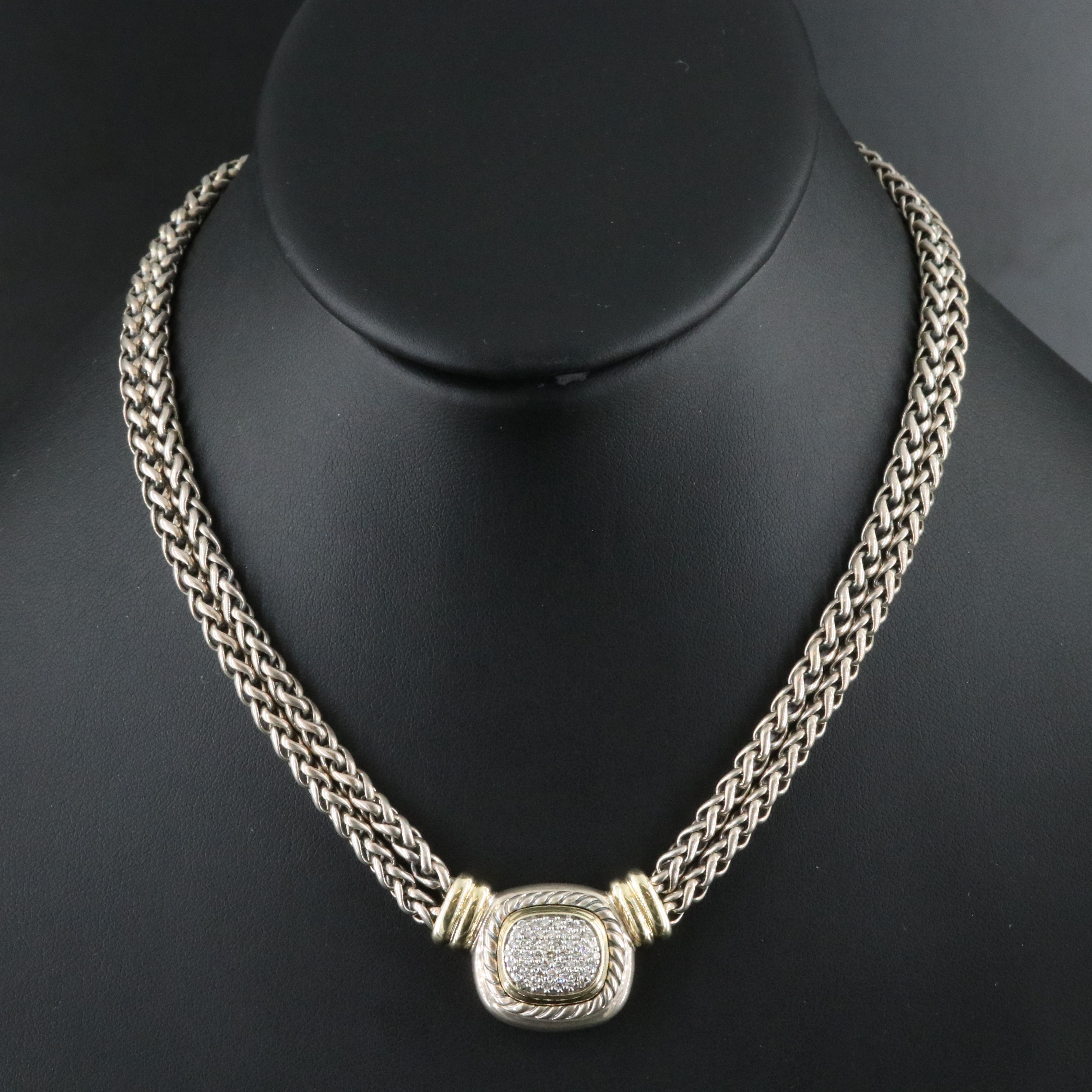 David Yurman Albion Sterling, 18K and 0.64 CTW Diamond Pavé Double Necklace