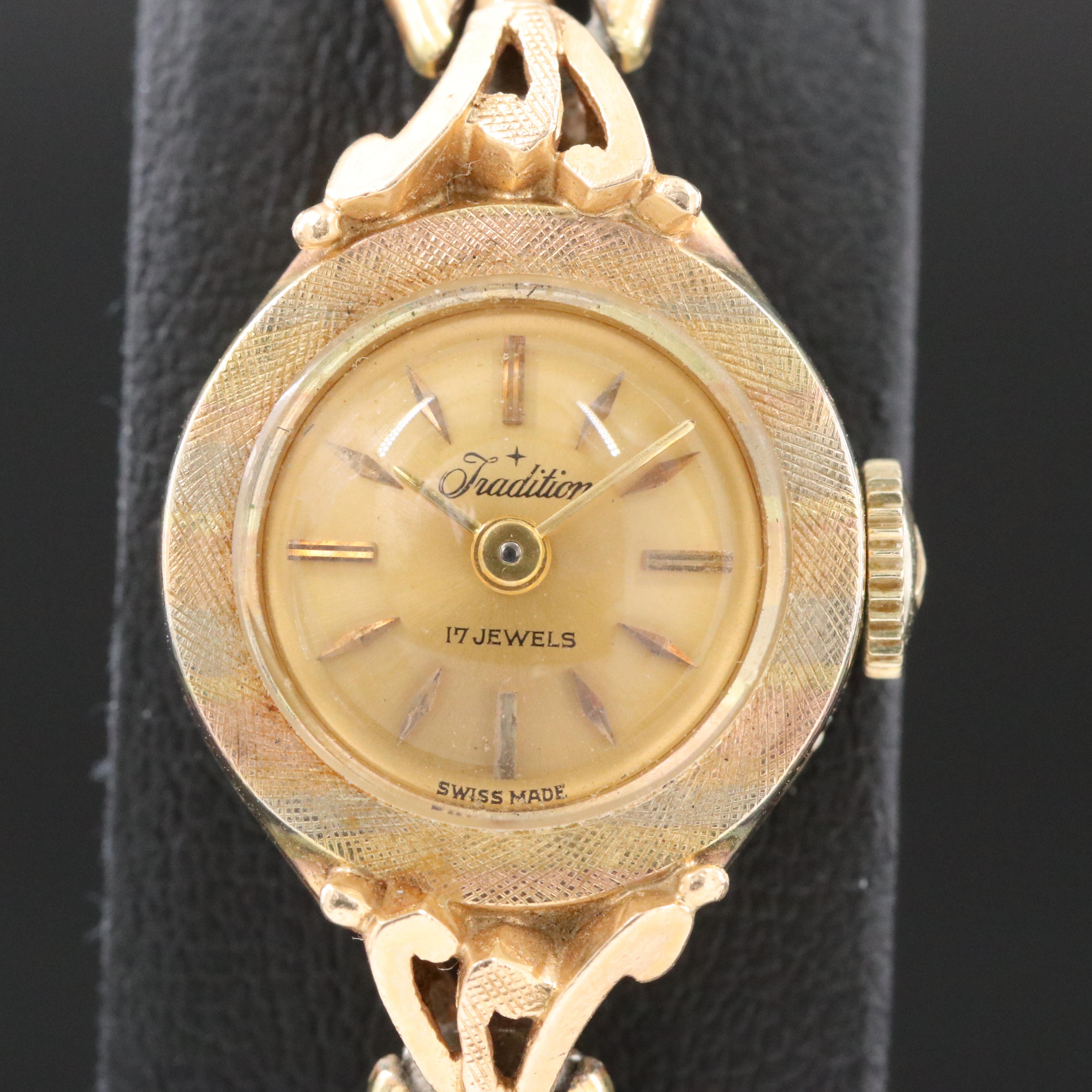 Vintage 14K Gold Tradition Watch Co. Champagne Dial 16mm Manual-Wind Watch