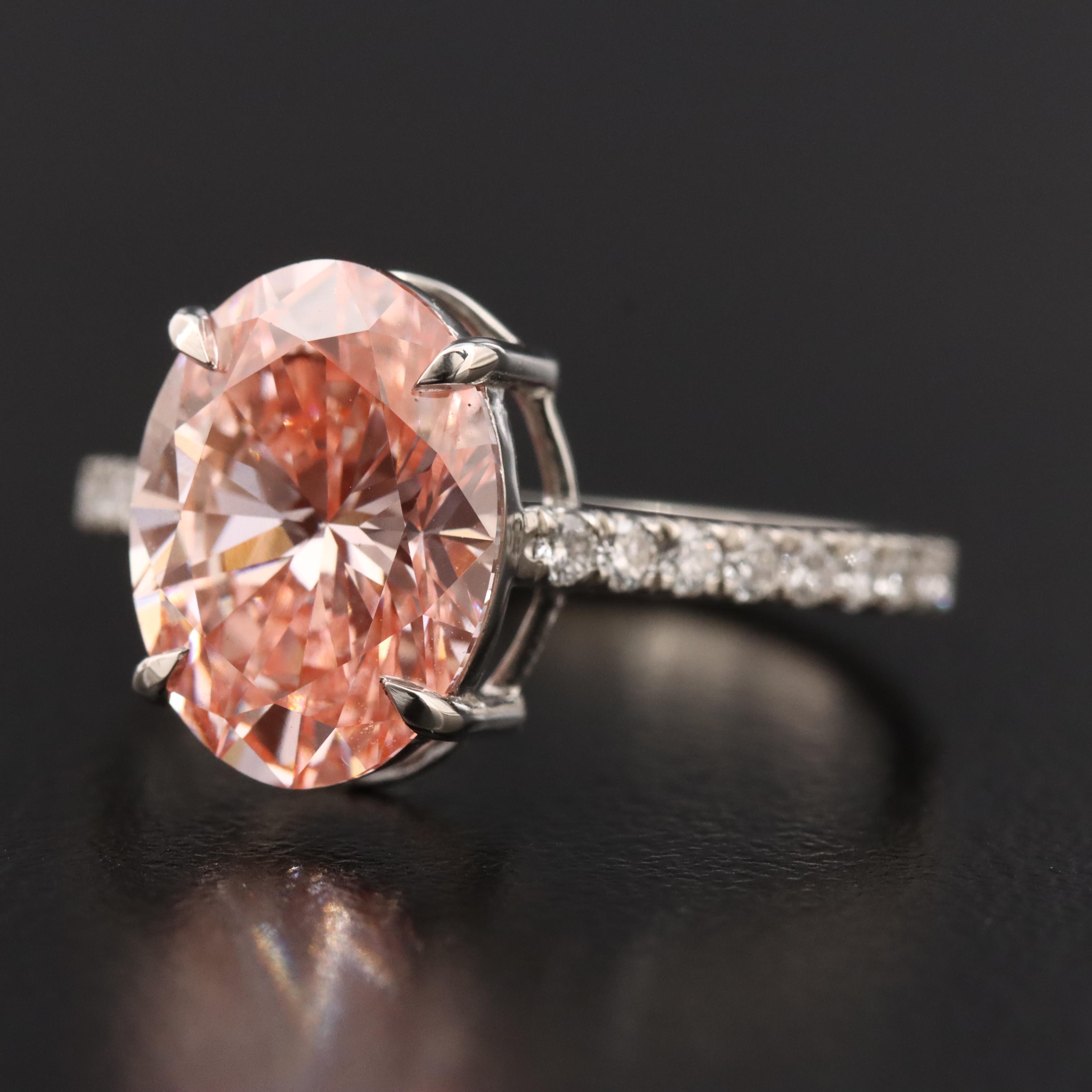 Platinum 3.27 CTW Lab Grown Diamond Ring with Fancy Pink Center and IGI Report