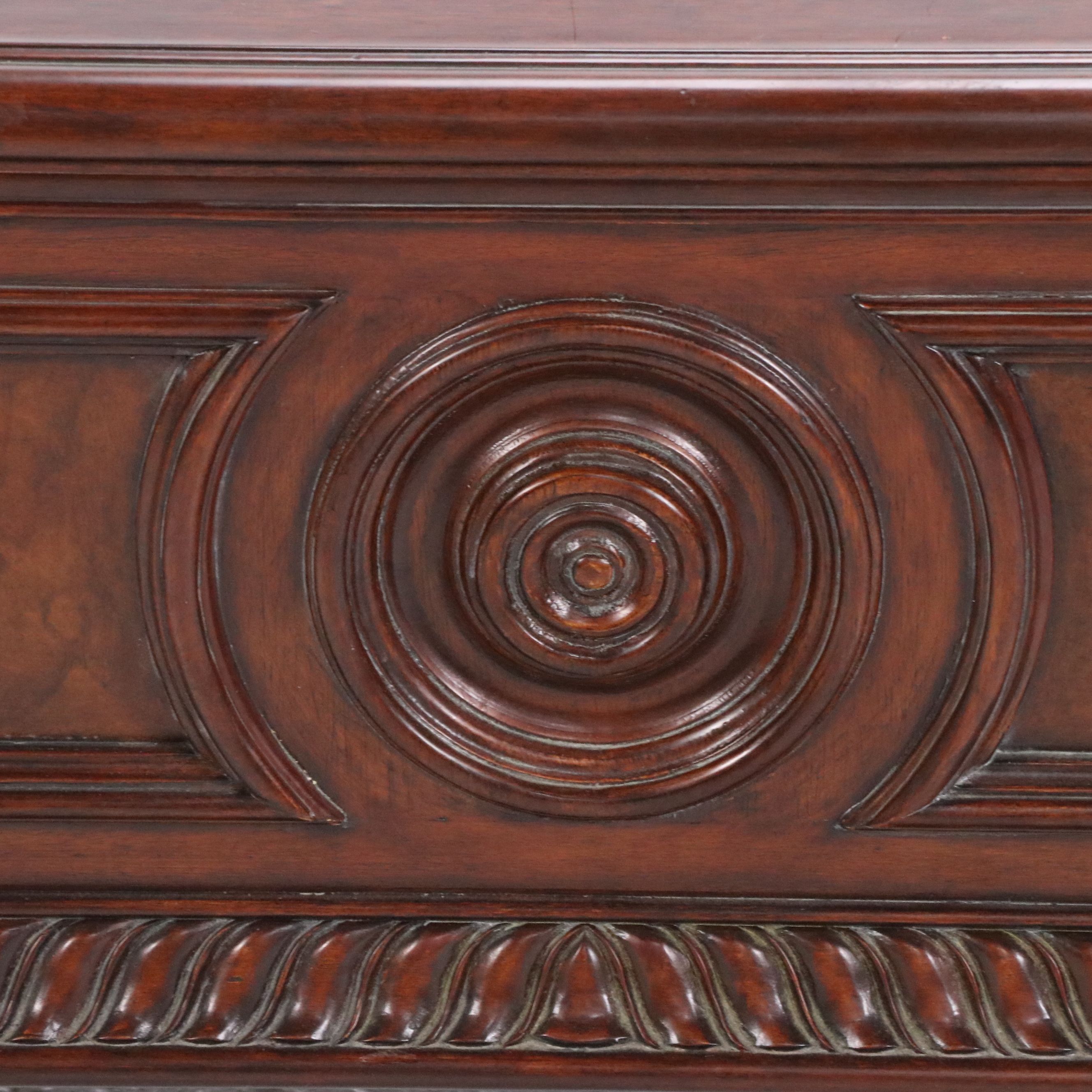 Ethan Allen Classical Style Leather Top Mahogany Coffee Table with Storage