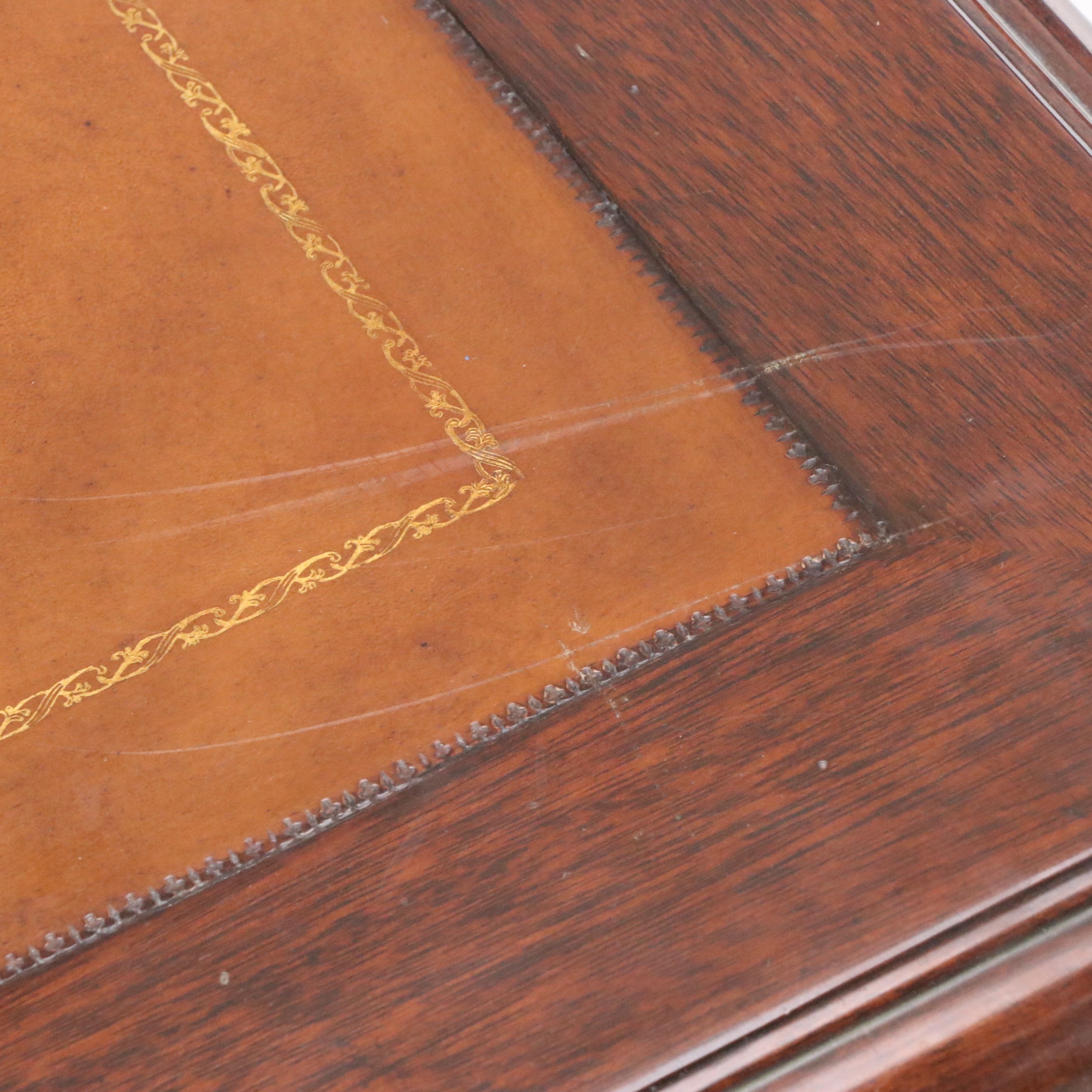 Ethan Allen Classical Style Leather Top Mahogany Coffee Table with Storage