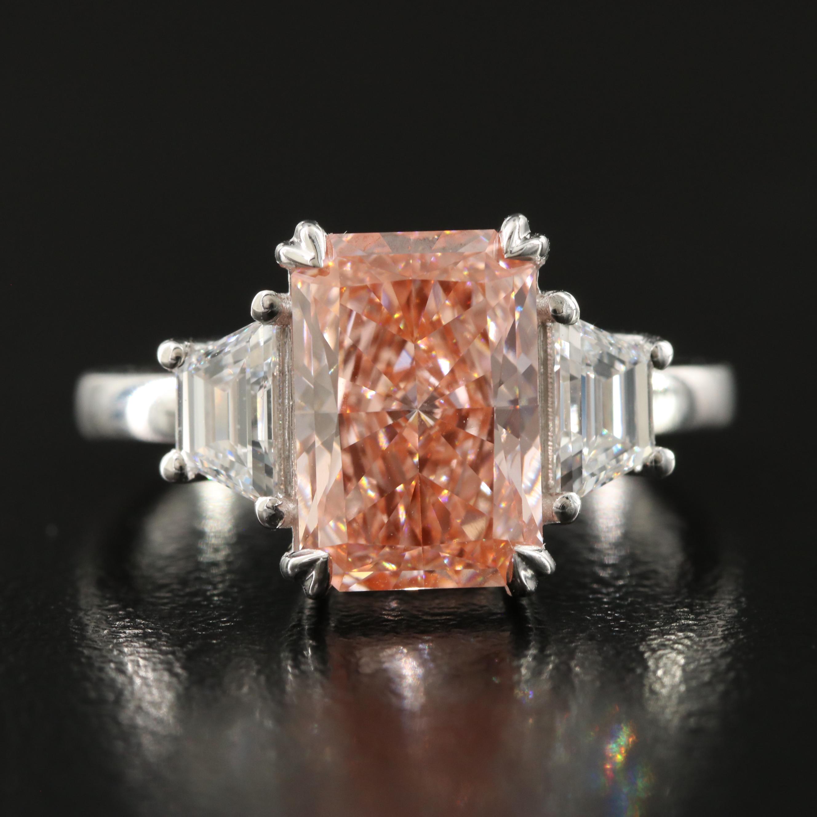 14K 3.64 CTW Lab Grown Diamond Ring with Fancy Pink Center and IGI Report